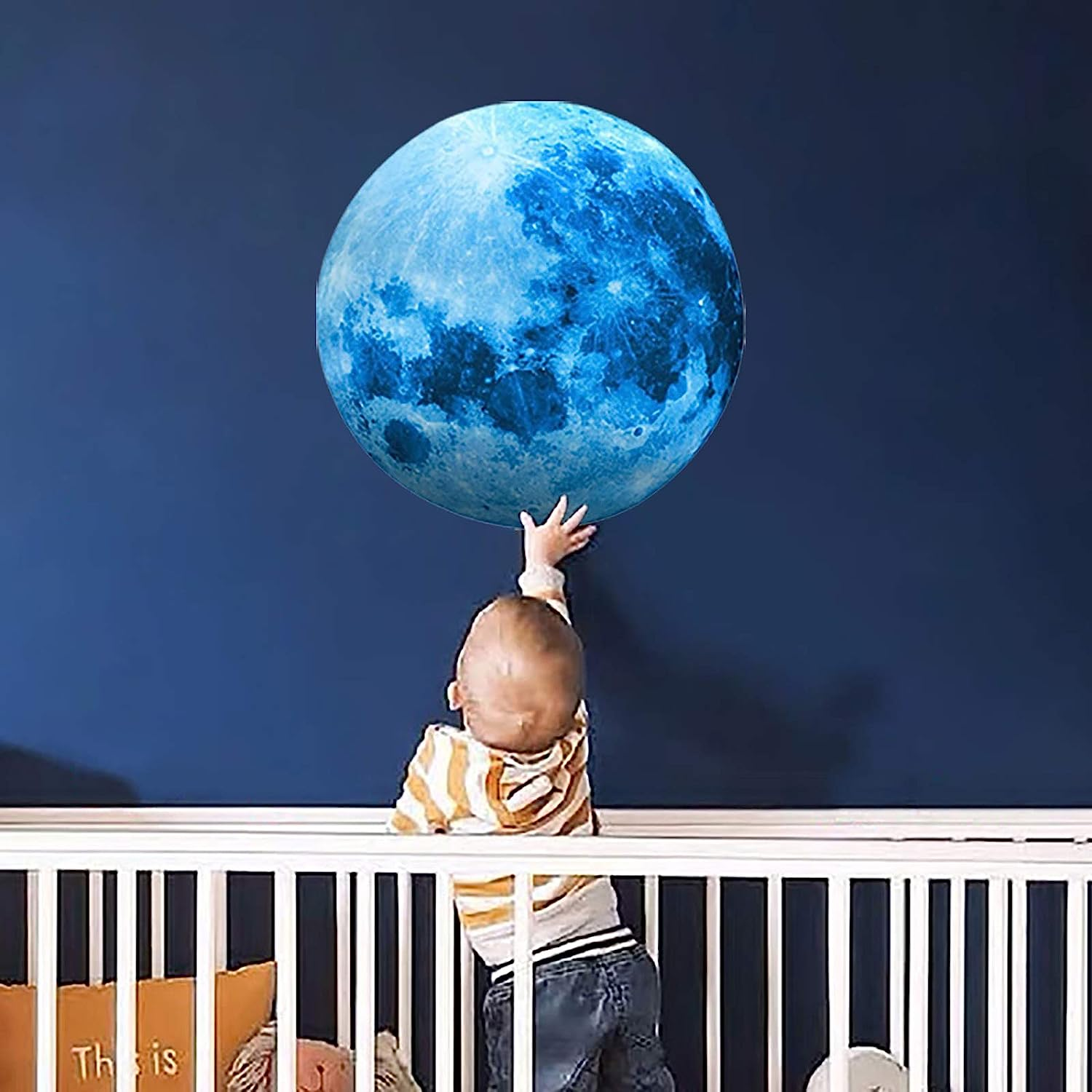 Glow in the Dark Moon and Space Planet Wall Stickers for Ceiling and Wall Decals - Perfect for Kids Nursery Bedroom Living Room (Sky Blue) image number 1