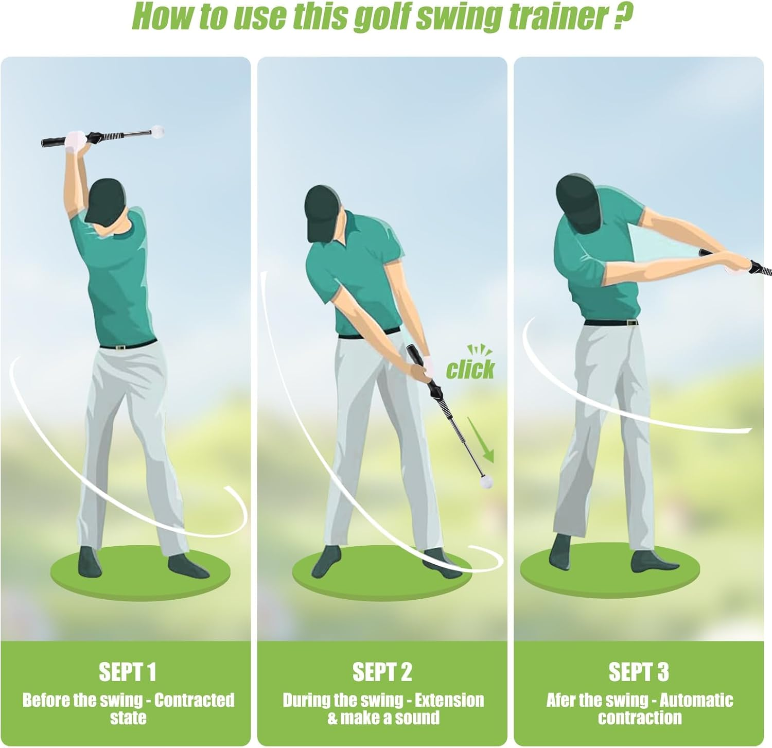 Retractable Golf Swing Training Aid &ndash; Golf Swing Trainer & Golf Grip Trainer Attachment with Arm Band Ideal for Beginners, Indoor & Outdoor Use, Strength & Tempo Training for Chipping Hitting