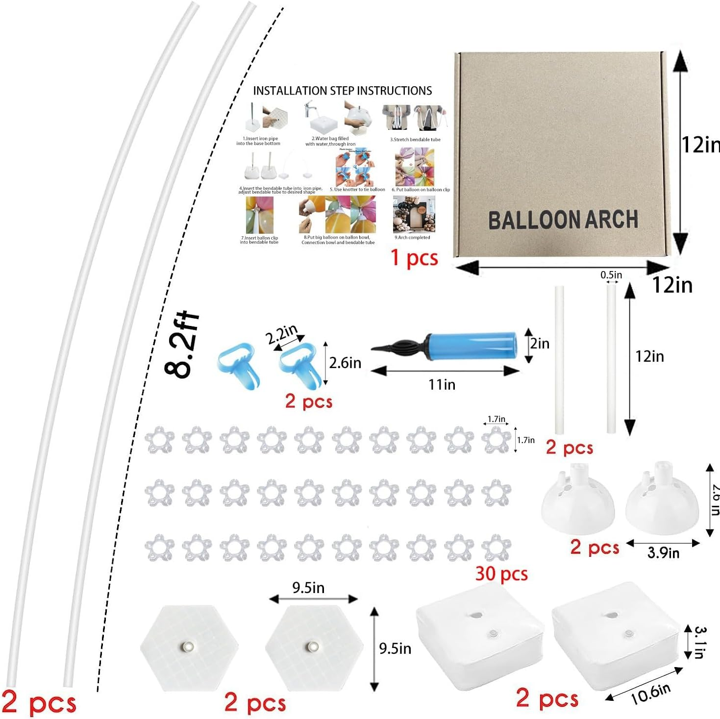 Balloon Arch Kit 8.2 Ft & 5 Ft,Half Arch Balloon Stand,Free Bending Irregular Vertical Balloon Arco Para Globos Con Base with Base Suitable for Wedding, Birthday, Party, Christmas Decoration image number 4
