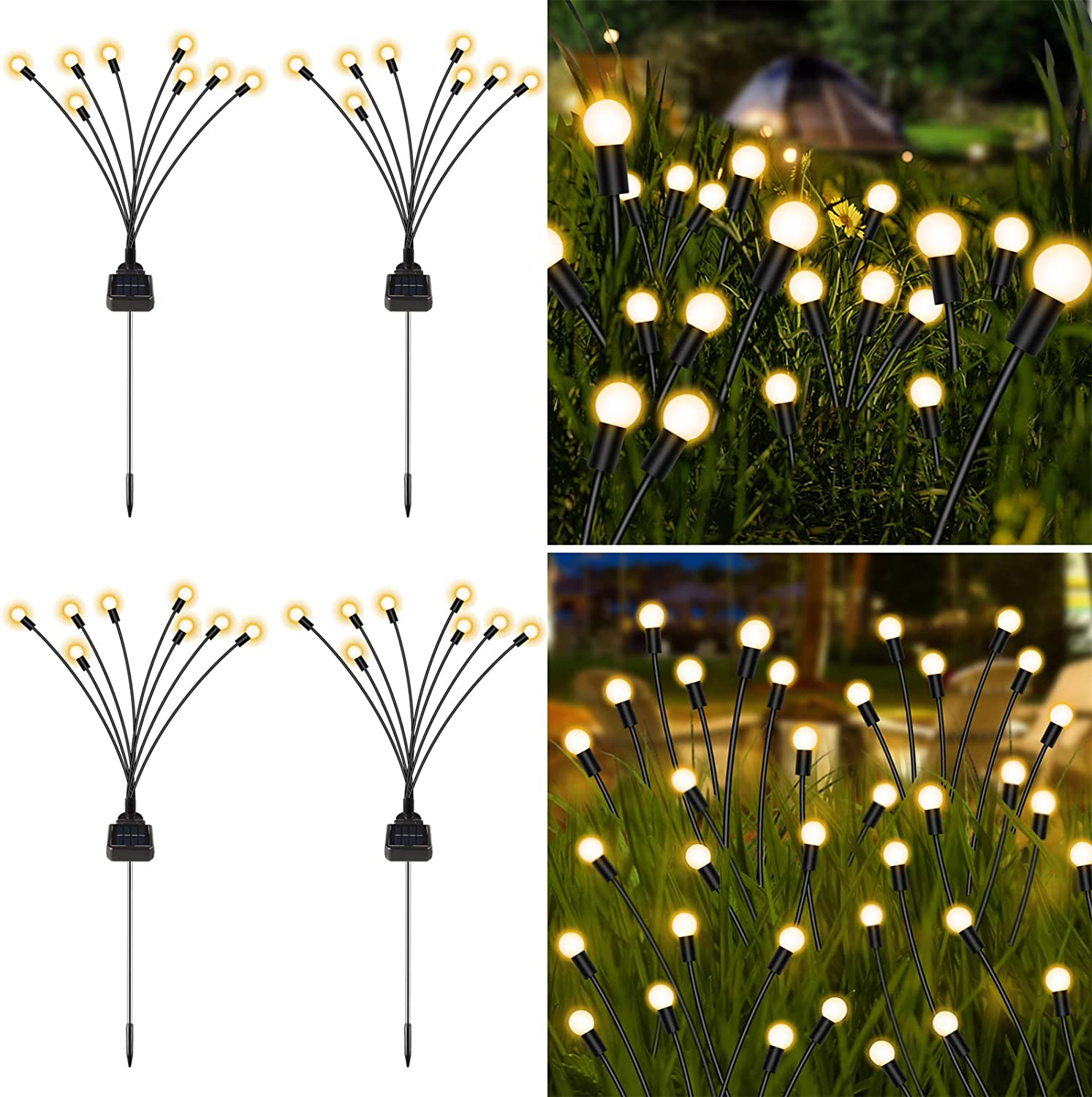 4 Pack Solar Garden Lights, New Upgraded 8 LED Firefly Waterproof Solar Powered High Flexibility Swaying Outdoor Lights for Pathway Yard Walkway Patio Decoration, Warm White image number 3