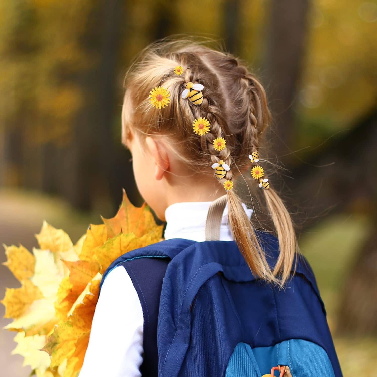 CCOZN 80 Pieces Tiny Resin Bees Daisy Flowers, Flatback Daisy Flowers Bumble Bees Embellishment Bee Decors with Box DIY Wreath Cake Decorations Flowers Bee for Crafts Two Groovy Party Decor image number 5