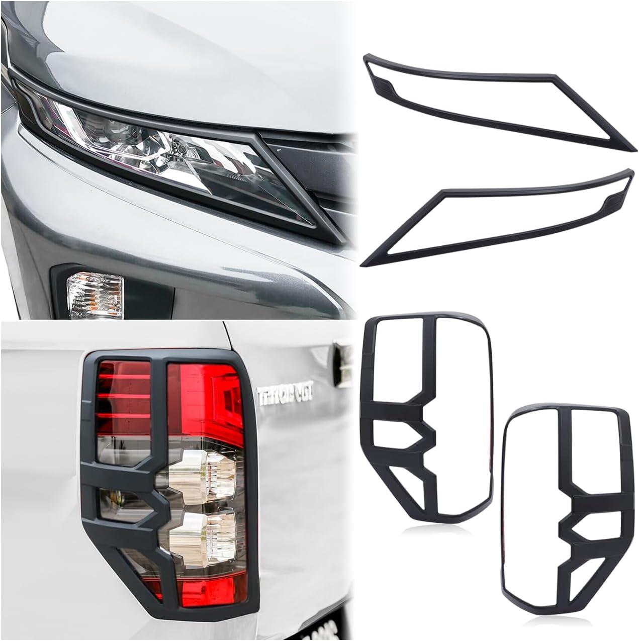 For Mitsubishi Triton MR 2019-2023 Accessories Headlight Tail Light Cover Trims, Front Rear Light Lamp Guard Protector Cover Trim Surround Frame, Matte Black Ute Exterior, 4Pcs/Set image number 2