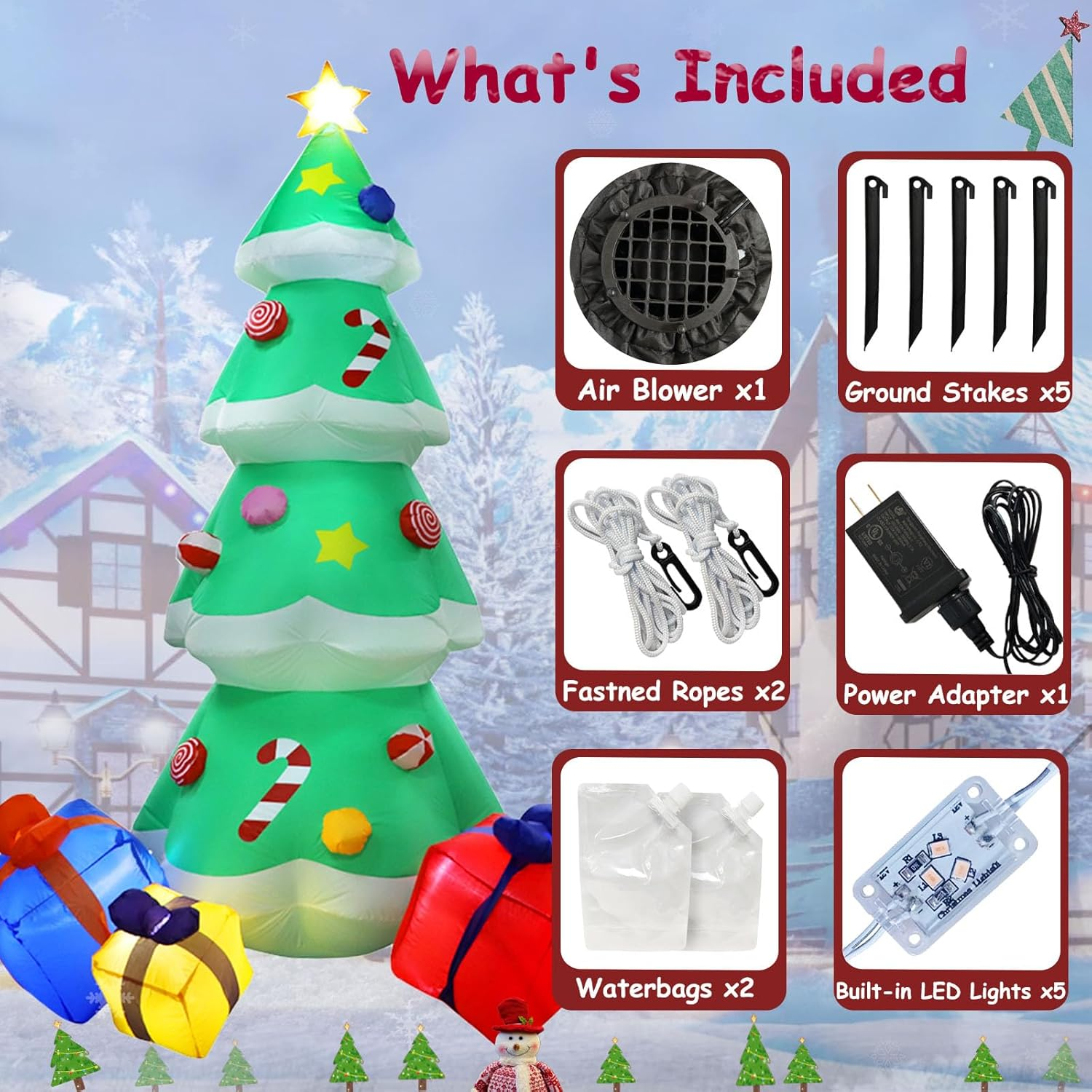 SAILESI 8FT/2.4M Christmas Tree Inflatable Outdoor Decoration, Blow up Christmas Tree with 3 Gift Boxes, Built-In 5 LED Lights Xmas Decor for Indoor Outdoor Holiday Pa image number 6