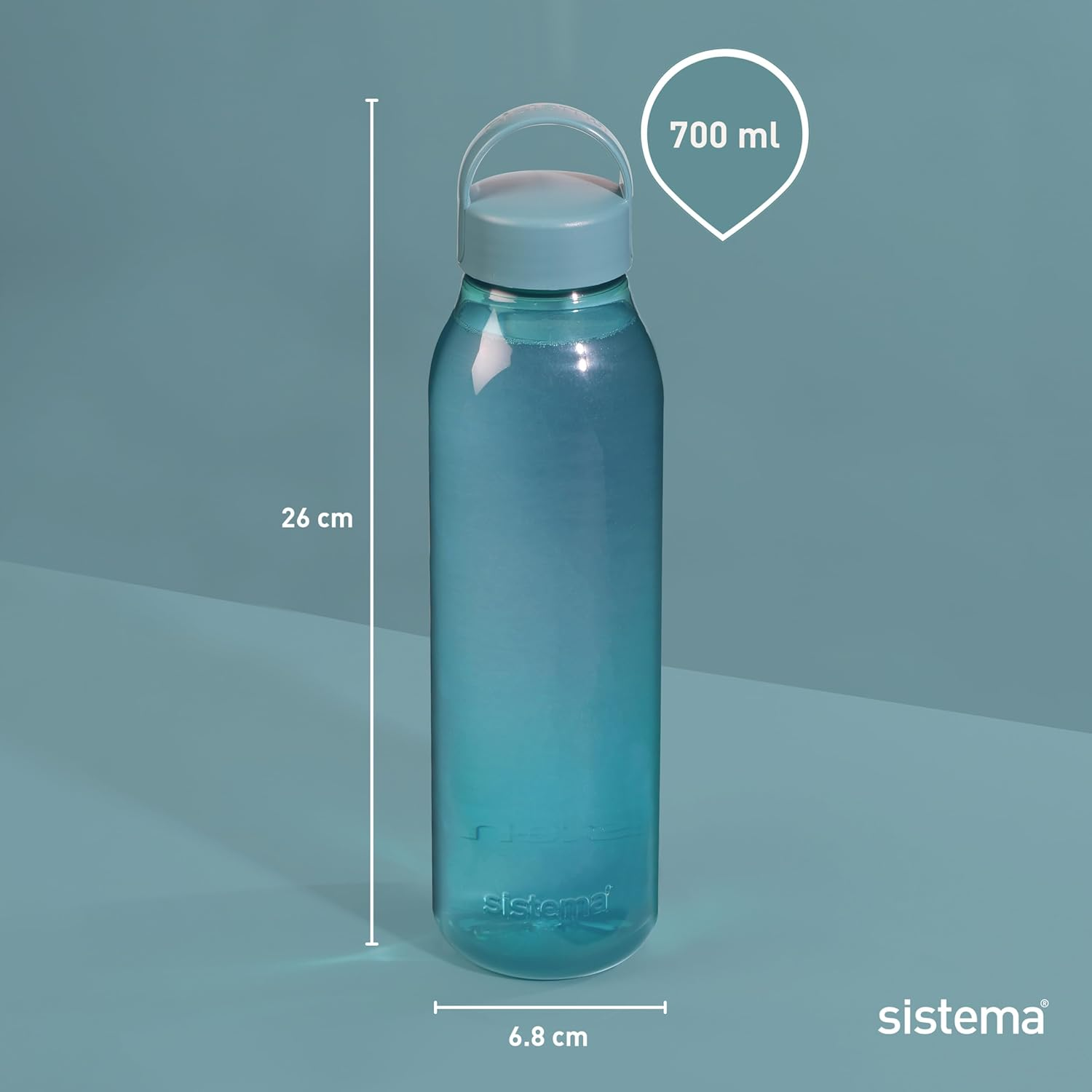 Sistema Ocean Bound Plastic Revive Water Bottle 700 Ml | Reusable Water Bottle | Bpa-Free, Made Using Recycled Plastic | Teal or Blue (Colour Not Selectable) | 1 Count image number 4