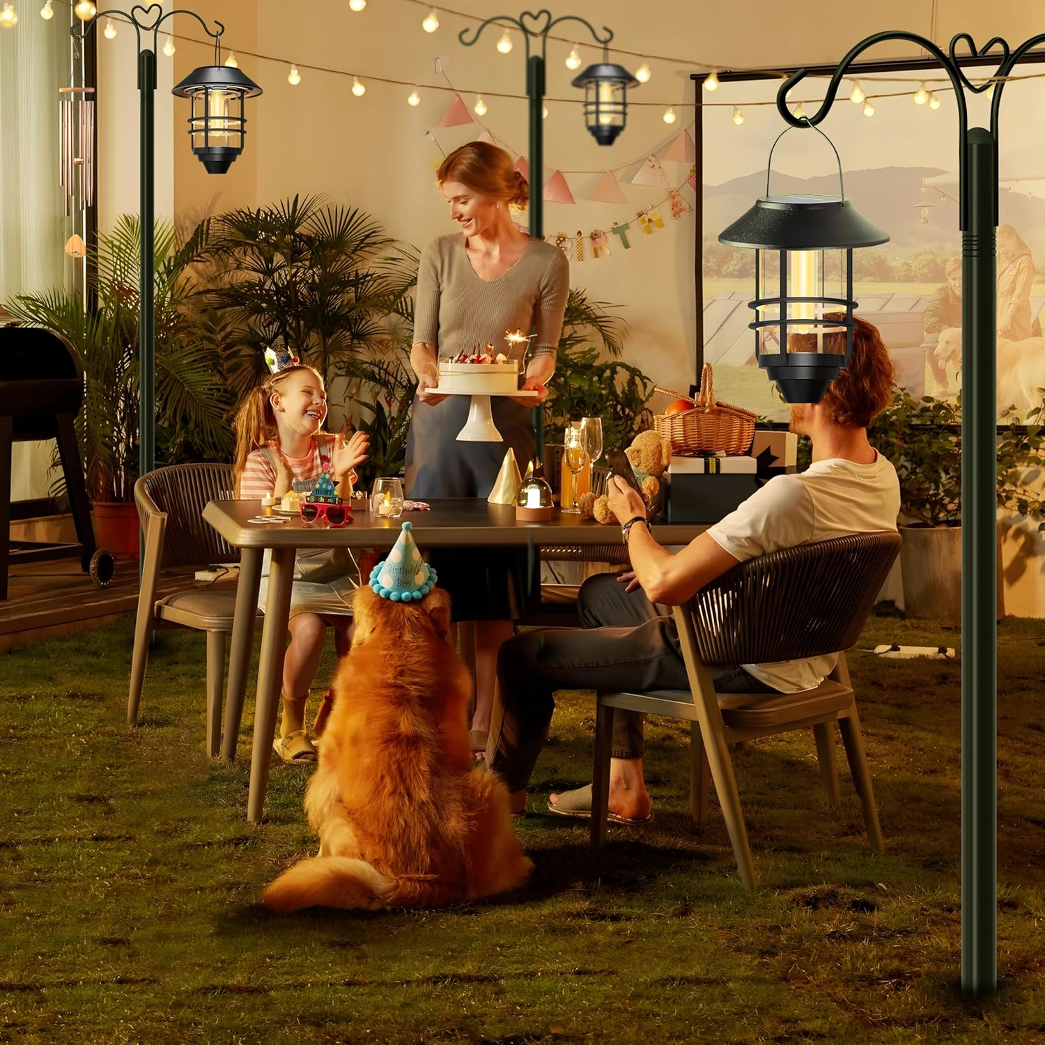 Double Shepherds Hooks for Outdoor, 2-Pack Heavy Duty Garden Pole for Hanging Bird Feeder, Plant Baskets, Solar Light Lanterns, Garden Plant Hanger Stands with 5 Base Prongs (76 Inch, Style E) image number 6