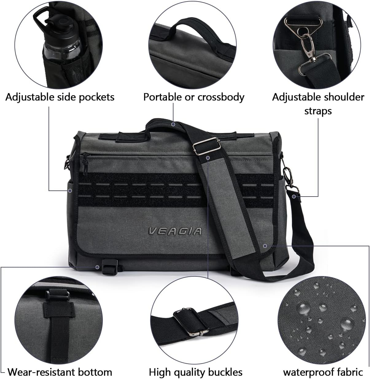 VEAGIA Messenger Bag for Men Tactical Laptop Bag for School Shoulder Briefcase Waterproof Crossbody Sid Bags image number 2