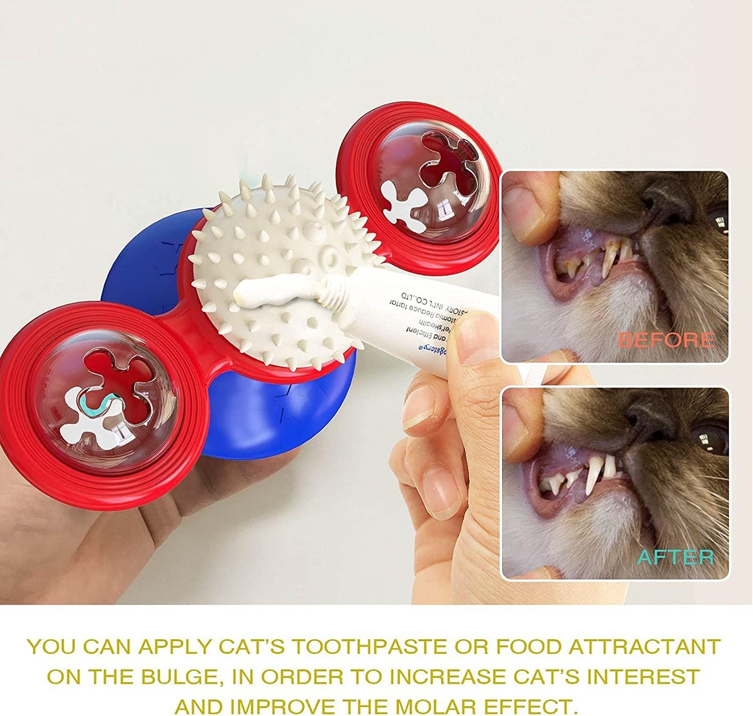 Windmill Cat Toy Cat Hair Rubbing Device Interactive Cat Rotating Toy Interactive Cat Rotating Toy with Suction Cup Kitten Turntable Massage Toy Indoor Cat (Blue+Red) image number 5