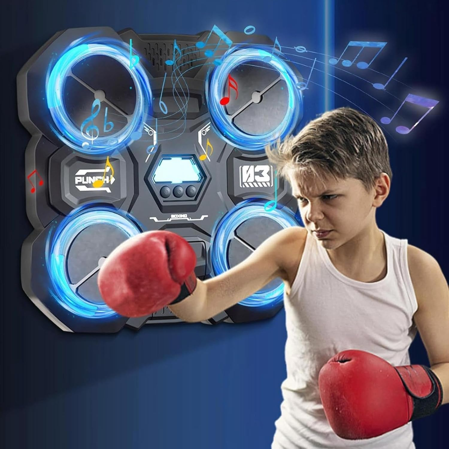 Music Boxing Machine with Boxing Gloves, Smart Music Boxing Machine with Light Adjustable Speed for Kids image number 1