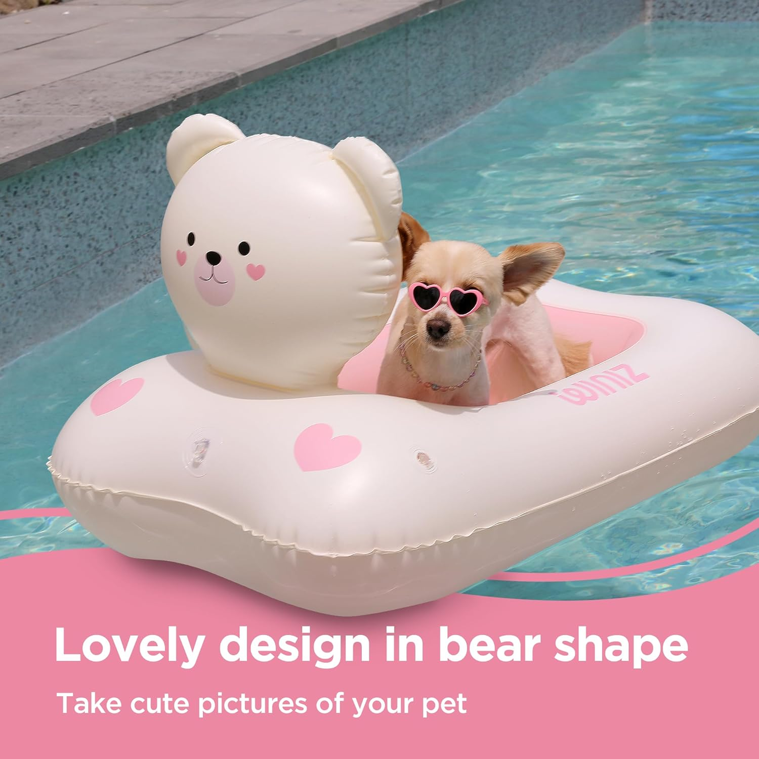 WINIZ Dog Float - Pink Bear Design Inflatable Rafts for Small Medium Dogs and Puppies - Essential Pet Supplies for Summer Outdoor Water Play Pool Lake River image number 2