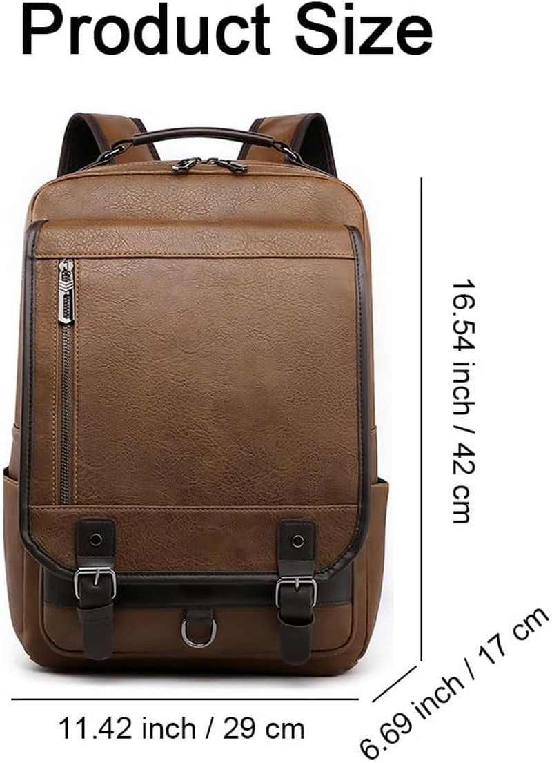 Men'S Vintage PU Leather Backpack 15.6" Laptop Bag Large Capacity Business Travel Hiking Shoulder Daypacks Brown