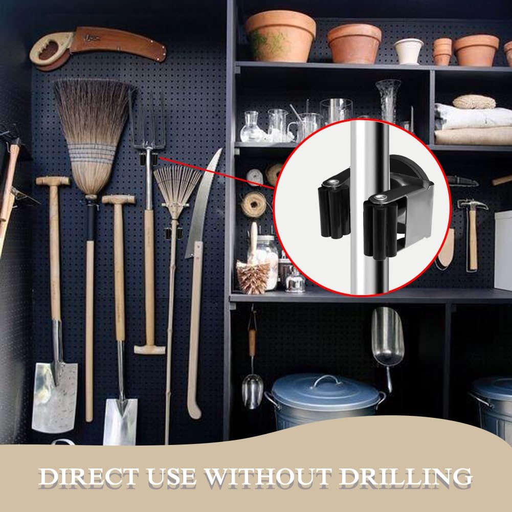 Magnetic Mop Broom Holder Wall Mount, 2Pcs Movable Wall Mounted Broom Clip Mop Grippers, No Drilling Magnetic Broom Mop Rack Hanger for Home, Bathroom, Kitchen, Garage, Garden (Silver) image number 1