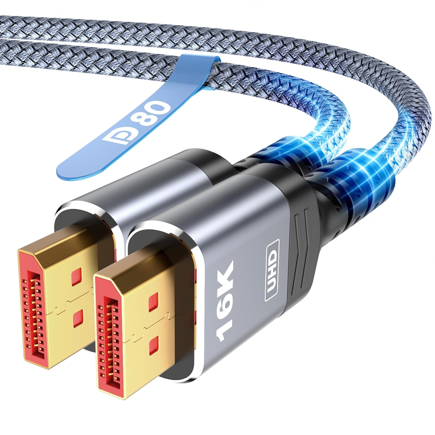 Highwings 80Gbps Displayport Cable 2.1 2M 16K 60Hz 8K 120Hz 4K 240Hz Dp 2.1 Cable 16K Braided Cord Compatible Gaming Monitor 4090 AMD 7900Xtx Black