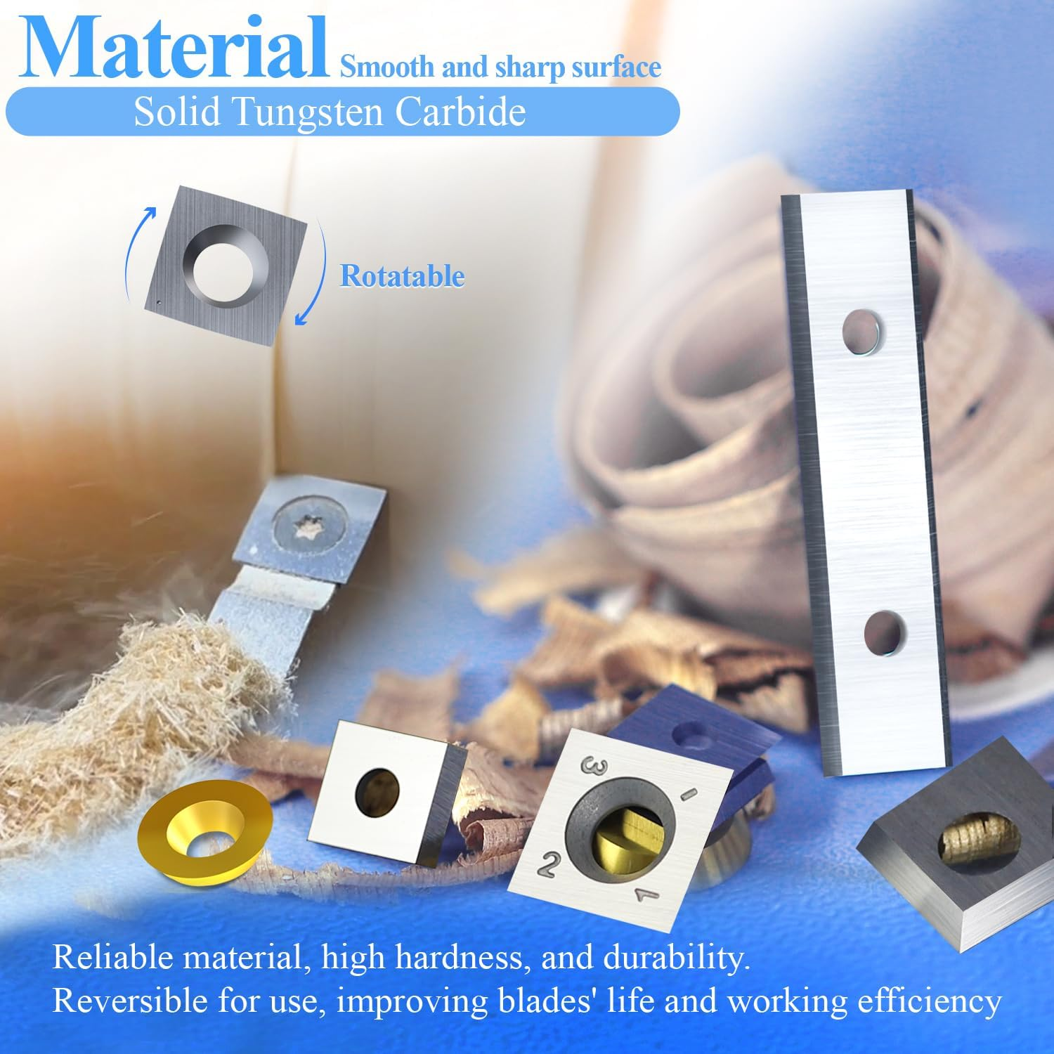 Asieg Tool 60X 12 X 1.5Mm 2-3/8 Inch Carbide Inserts Cutter Blades Paint Scraper 2 Edges for Woodworking Surfacing Groove Helical Planer Cutter Heads and Hand Hold Scraper 10Pcs image number 4