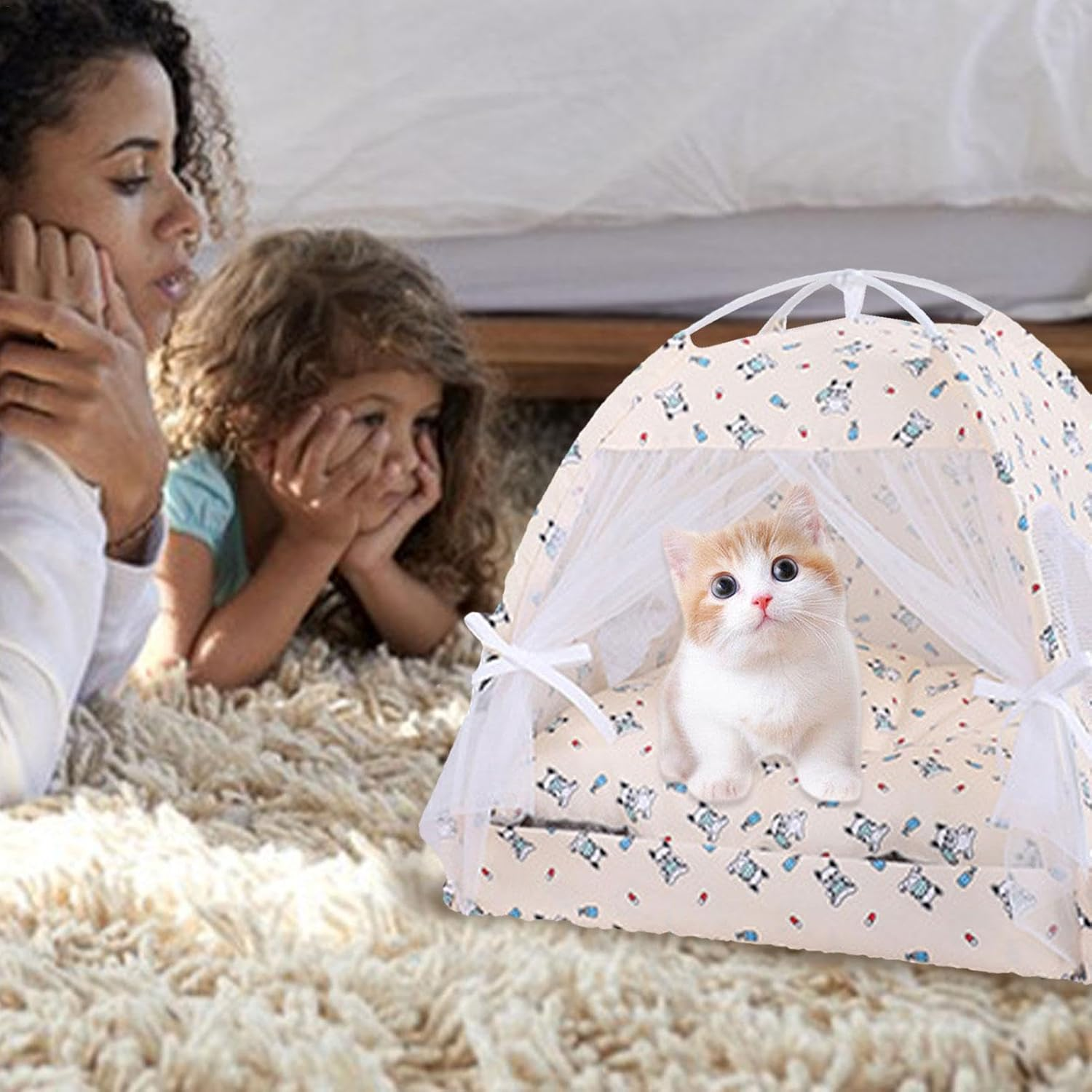 Outdoor Cat Tent,Portable Cat Cave Tents | Pet Sun Shelter, Semi-Enclosed Floral Pet Cave Nest, Foldable Dog Tent Bed for Indoor and Outdoor image number 3