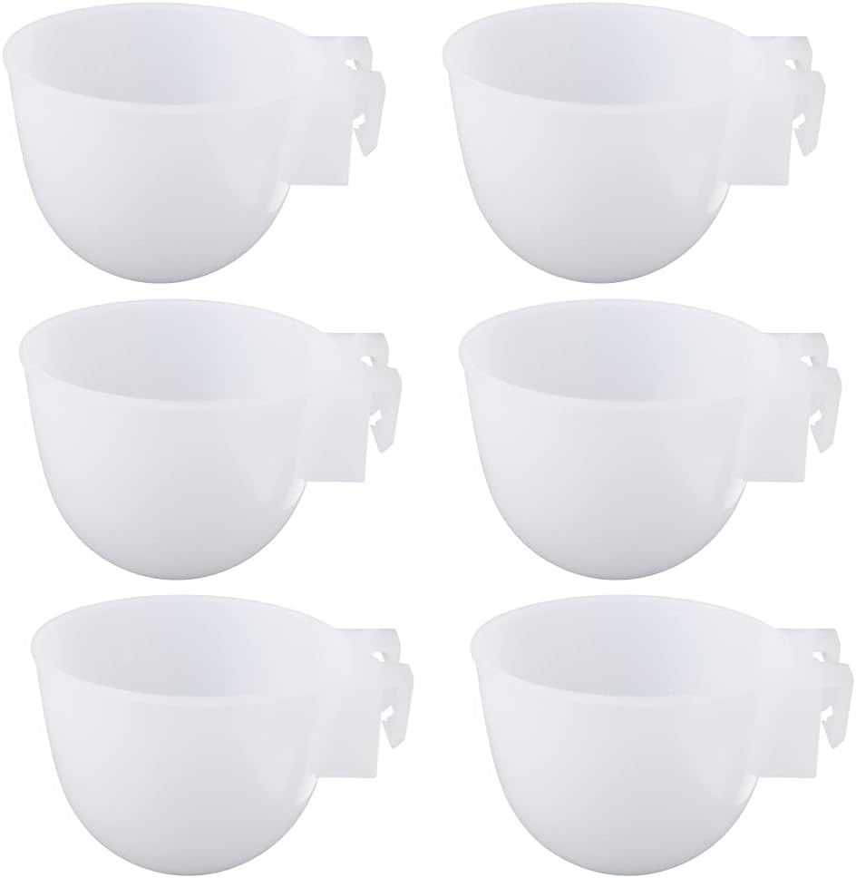 6 Pcs Mini Bird Food Bowl Feeder, Parrot Convenient Hanging Container, Plastic Pigeon Bird Cage Dish (White) image number 1
