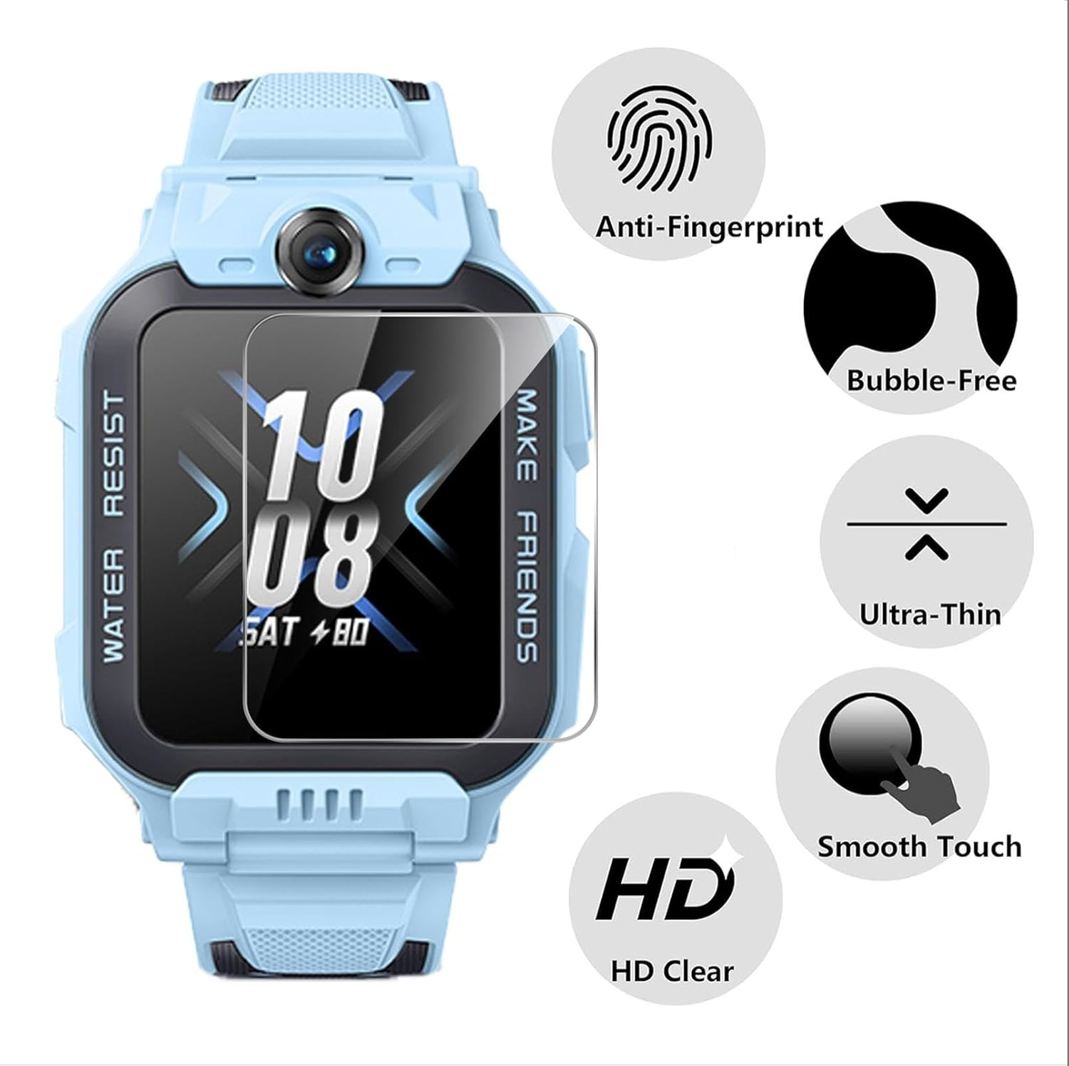 GIOPUEY Screen Protector for Imoo Watch Phone Z7, [Pack of 4] HD Tempered Glass Ultra Thin Film, [Anti-Scratch] [Anti-Reflective] - Transparent image number 7