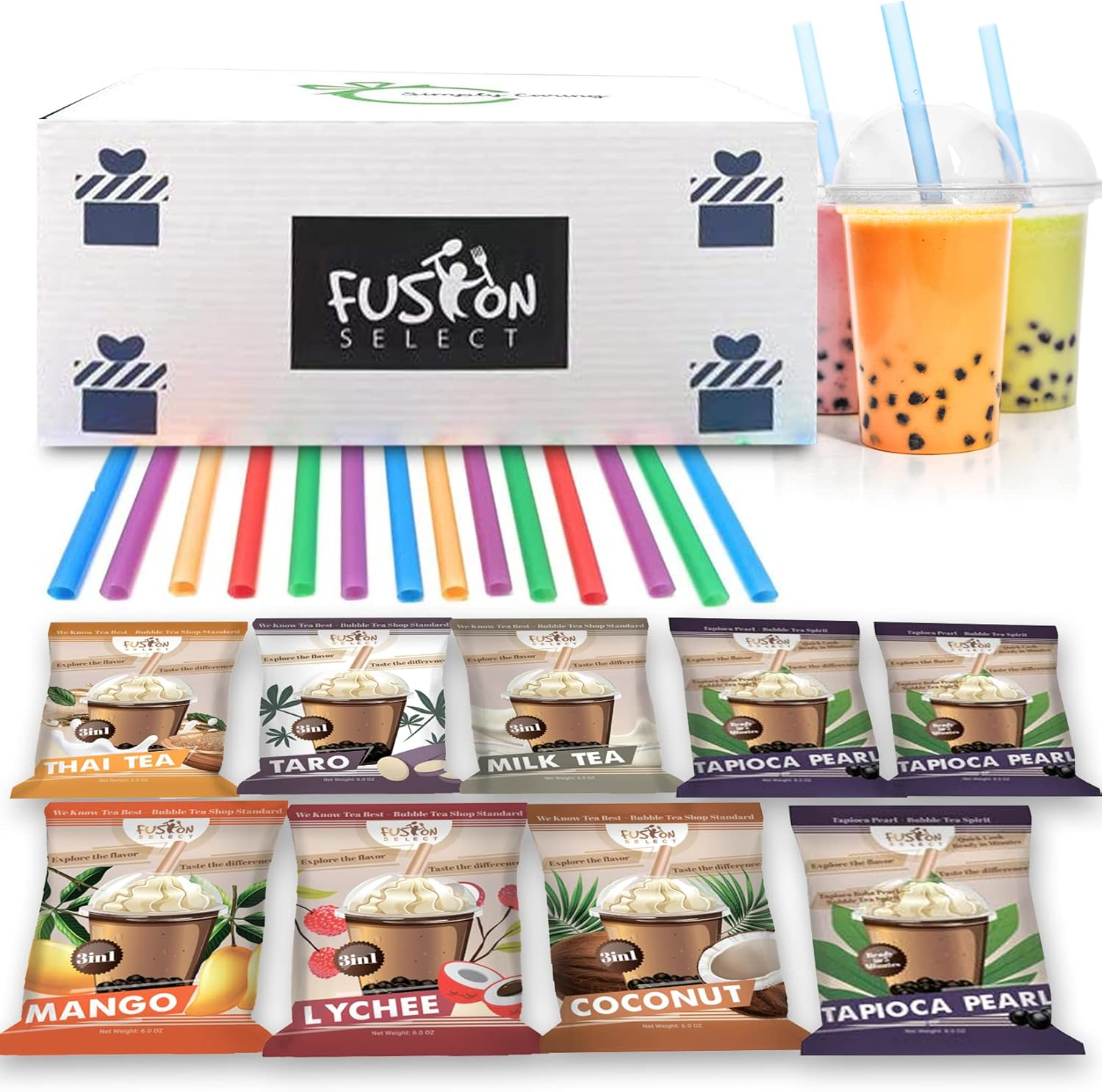Ultimate DIY Bubble Tea Kit - 6 Flavors with Taro, Lychee, Coconut, Mango, Milk Tea, and Thai Tea - Makes 36 Drinks with Straws and Authentic Boba image number 3