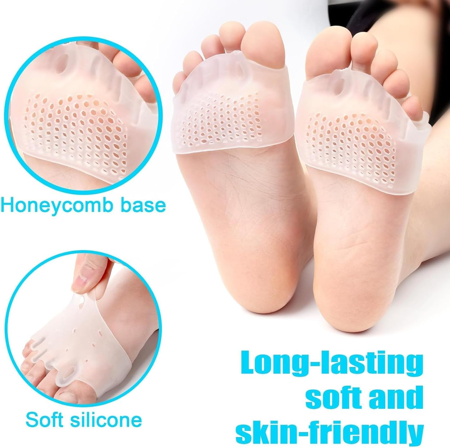 Soft Metatarsal Separator Correct Forefoot Cushion Pads, 2 Pair Metatarsal Pads Toe Separators, Metatarsal Pad with Gel Bunion Corrector Cushion image number 2