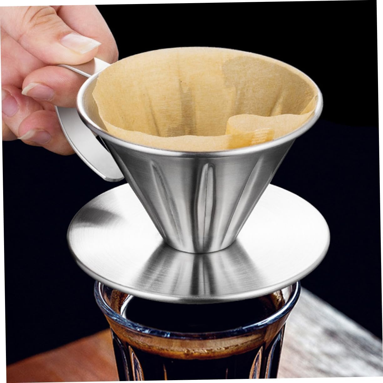 KONTONTY Stainless Steel Coffee Dripper Filter Funnel Handheld Tea Slag Funnel Reusable Coffee Strainer for Cups Brewing Easy to Clean Precision Filtering Tool image number 3