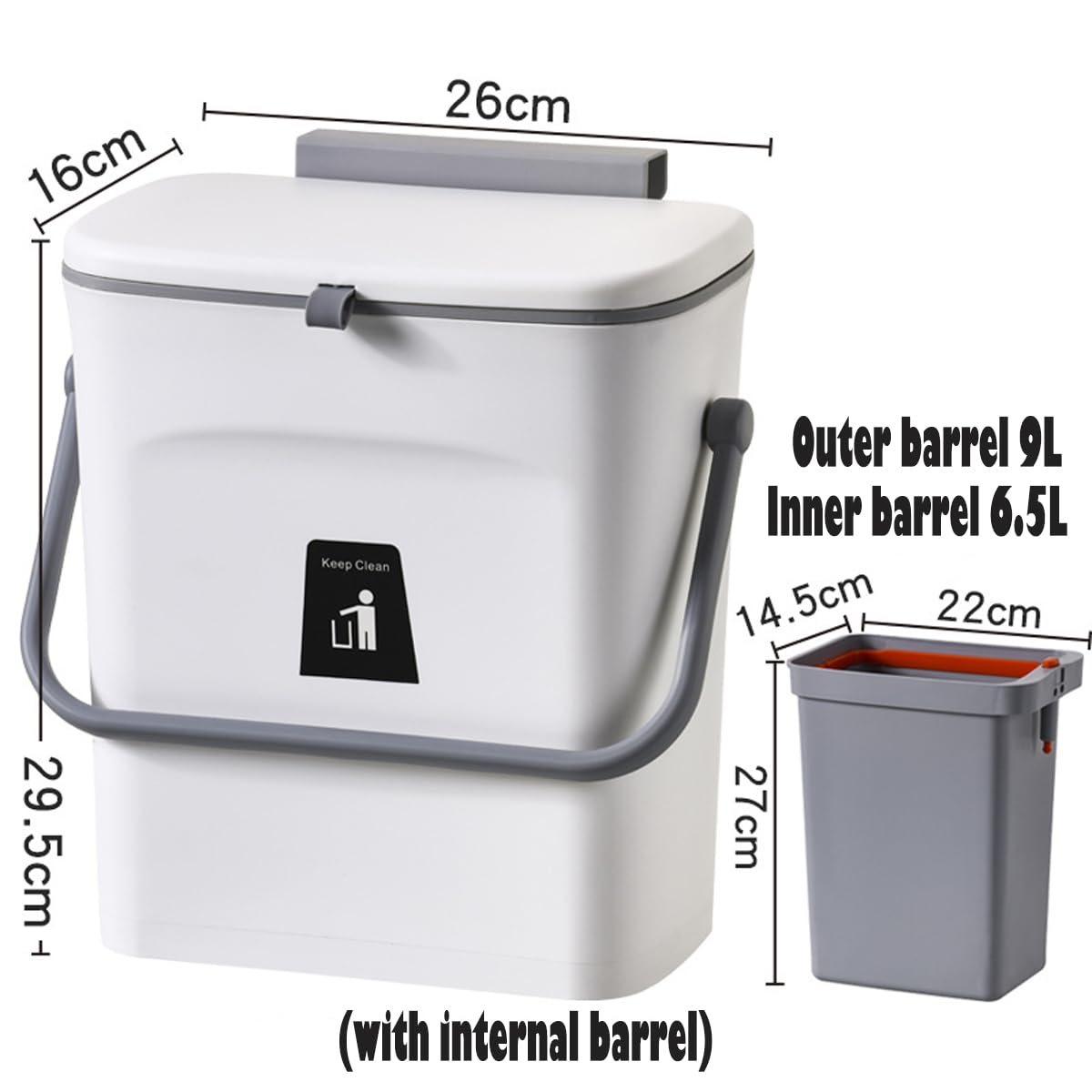 Fohouse Kitchen Compost Bin for Counter Top or under Sink, Hanging Small Trash Can with Lid for Kitchen Cabinet Door, under Sink Garbage Can for Bathroom, Wall Mounted Counter Waste Compost Bin(White) image number 6