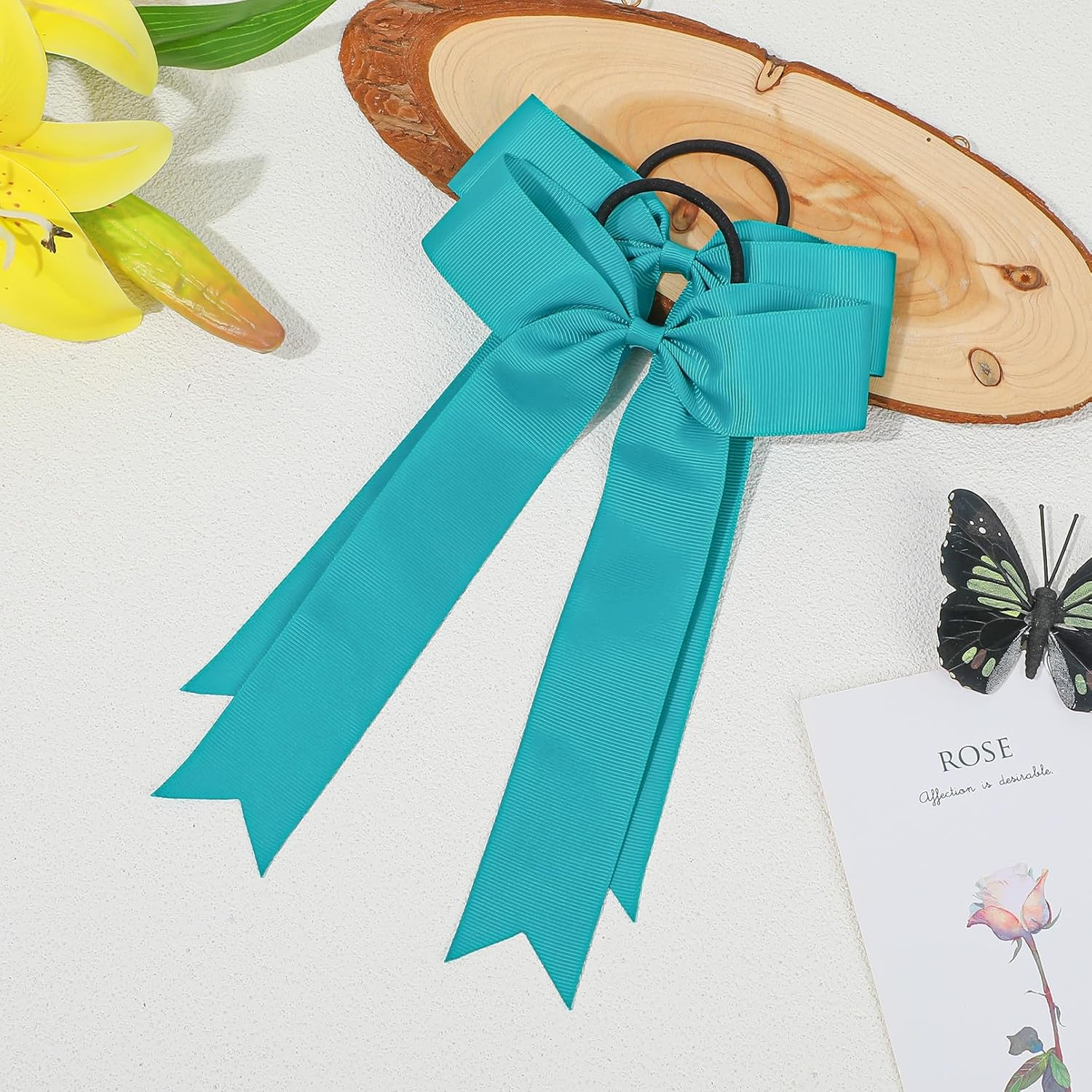CEELGON 20 PCS College Style Cheer Bows Collegiate Long Tail Skinny Bow Elastic Hair Tie for Teens Girls Softball Competition Sports Cheerleaders (Teal) - Light Blue image number 5