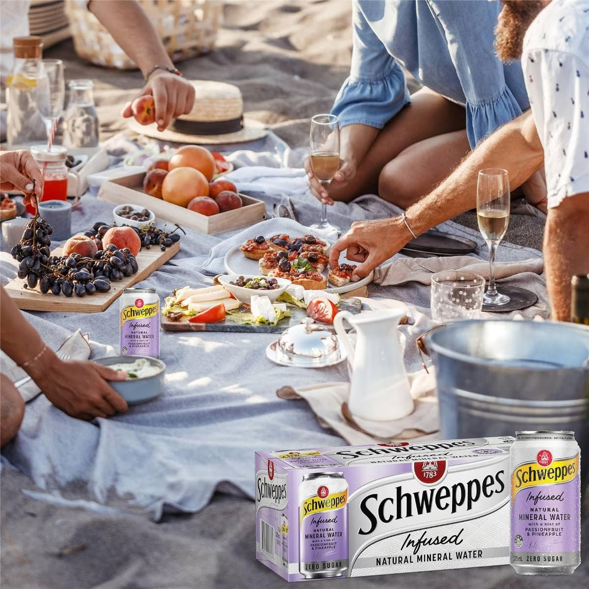 Schweppes Zero Sugar Passionfruit & Pineapple Infused Natural Mineral Sparkling Water 375 Ml (Pack of 10)