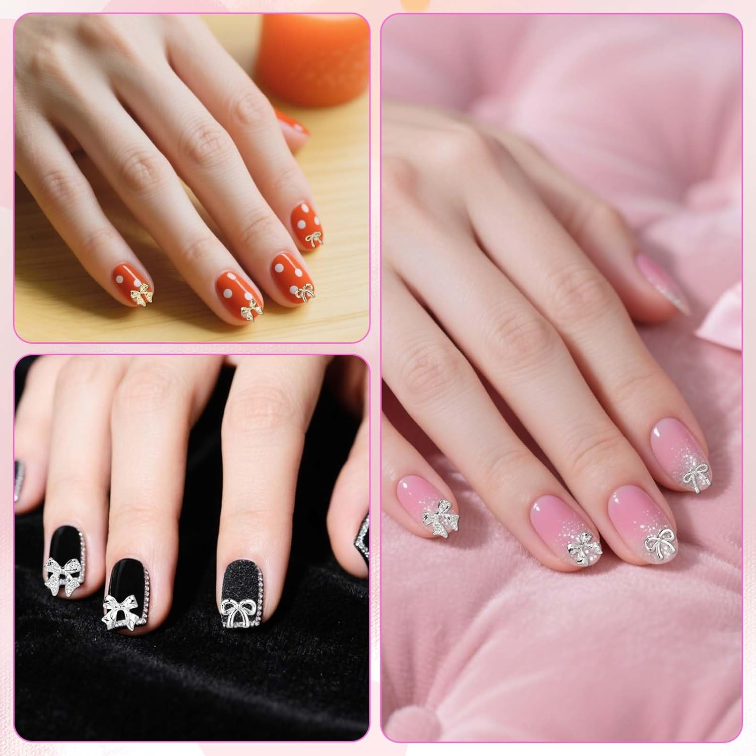 135Pcs Metal Bow Nail Charms, 5 Styles of Metal Bow Nails Decoration for Women Fingernail Creative Art Decor and Manicure DIY Accessory image number 3