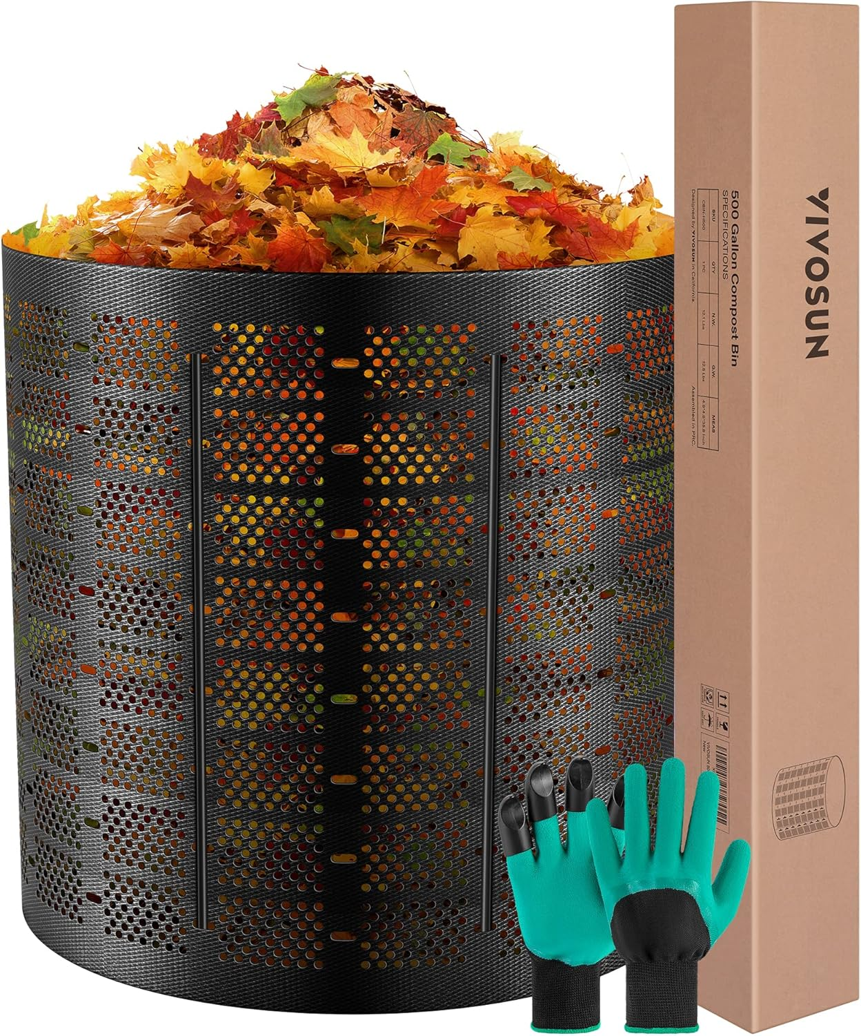 VIVOSUN 500 Gallon Outdoor Compost Bin, Expandable Composter, Easy to Setup & Large Capacity for Backyard, Lawn (Black with Gloves) (CBIN-H500) image number 4