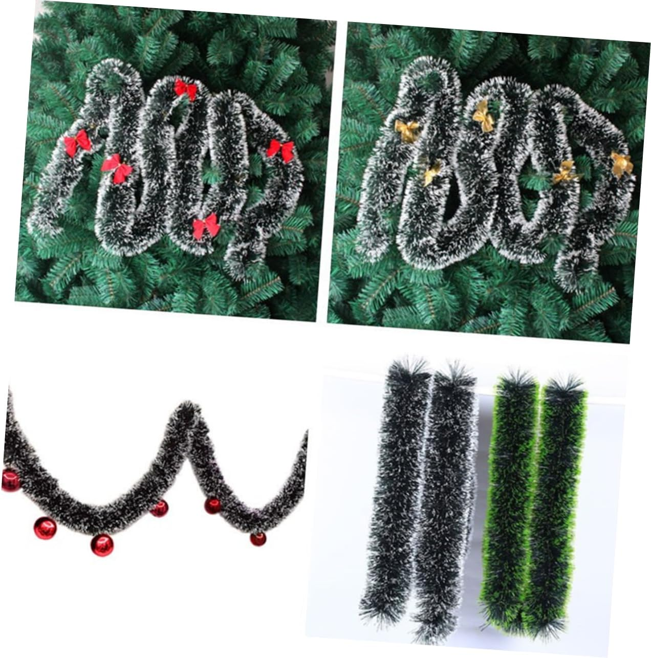 Garland Christmas Decorations 6Pcs White Green Festooning Garland Gold Red Bow Metallic Tinsel Foil Reusable Easy to Use Home Decor Fireplace Outdoor Ribbon Party Decoration image number 2