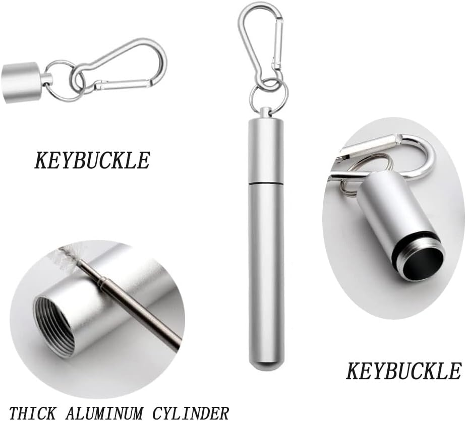 1PCS Reusable Stainless Steel Straw,Collapsible Stainless Steel Drinking Straw Telescopic Straw (With Keychain Case & Cleaning Brush) for Smoothie, Milkshake, Cocktail and Hot Drinks (Red) - Gold image number 2