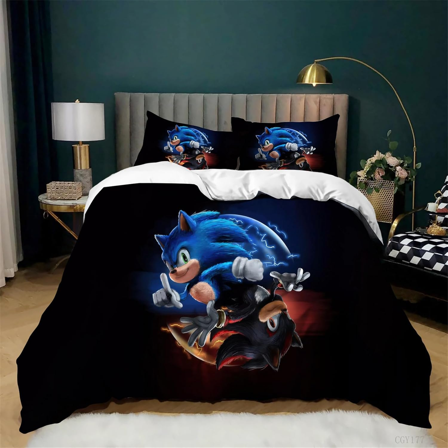 Kids Bedding Set 3 Pieces Movie Sonic Duvet Cover Set All Season Soft Lightweight Duvet Cover with Zipper Closure image number 1