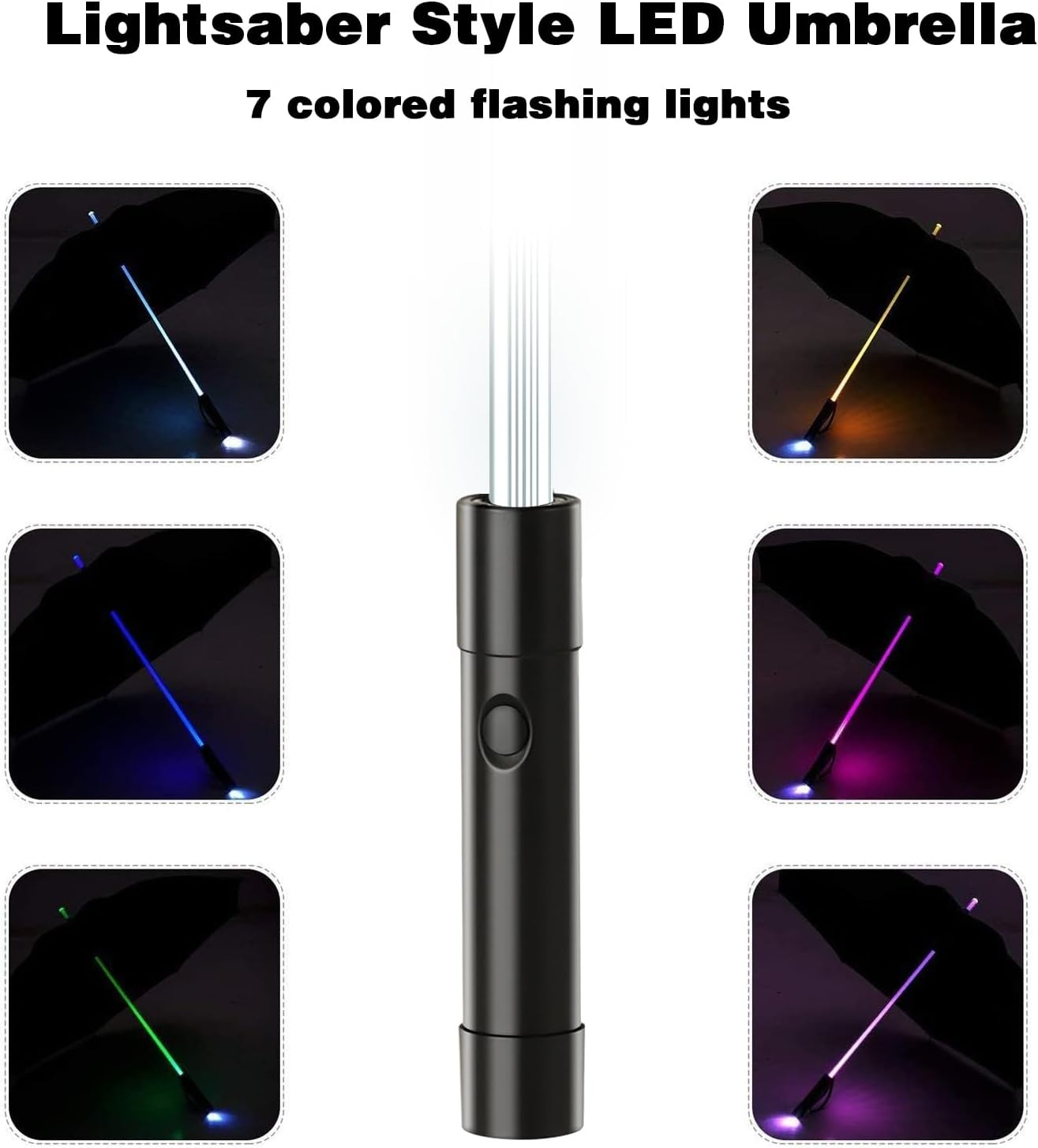 BESTKEE Lightsaber Umbrella LED Laser Sword Light up Golf Umbrellas 7 Color Changing on the Shaft/Built in Torch at Bottom