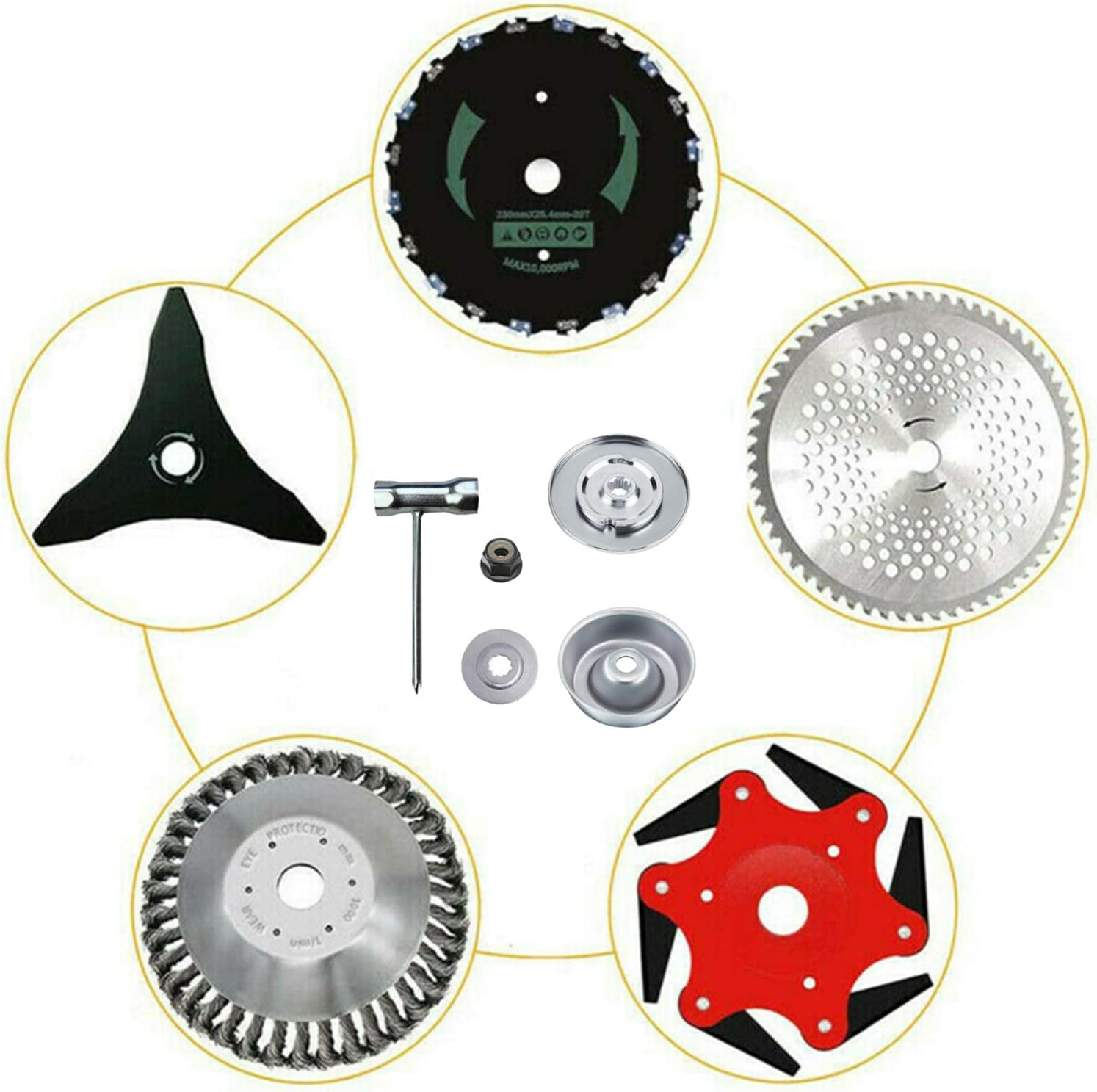 Blade Adapter Kit for Stihl FS55 FS55R FS56 FS56RC FS70R FS80 FS85 FS90 FS90R FS94 FS94R FS100RX FS110 FS120 FS130 FS130R FS240 FS250 (Thrust Washer, Rider Plate, Thrust Plate, Collar Nut, T-Wrench)