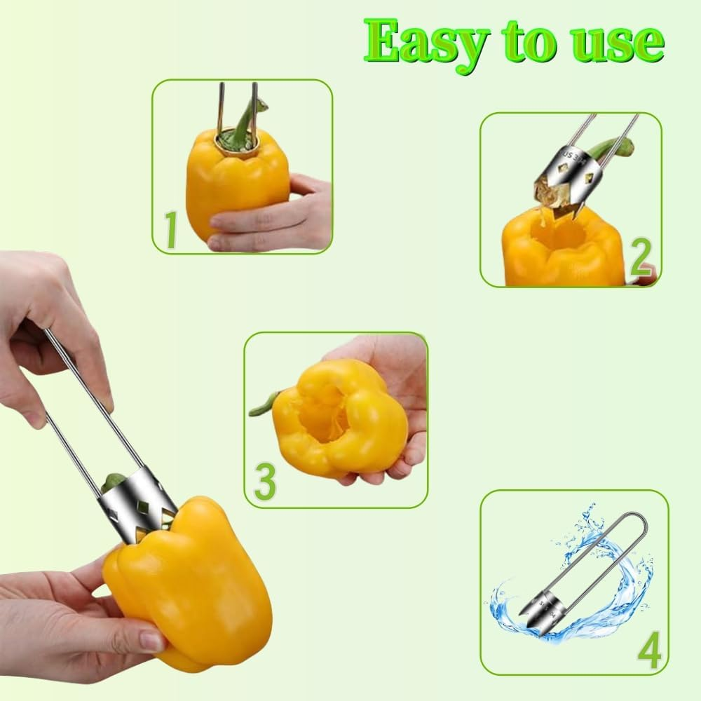 1 Pcs Red Bell Pepper Seed Corer, 2024 Upgraded Stainless Steel Fruit Corer,Red Bell Peppers Cutter,Pepper Seed Remover Tool,Bell Pepper Corer Tool for Vegetables Fruit Corer,Creative Kitchen Gadget image number 3