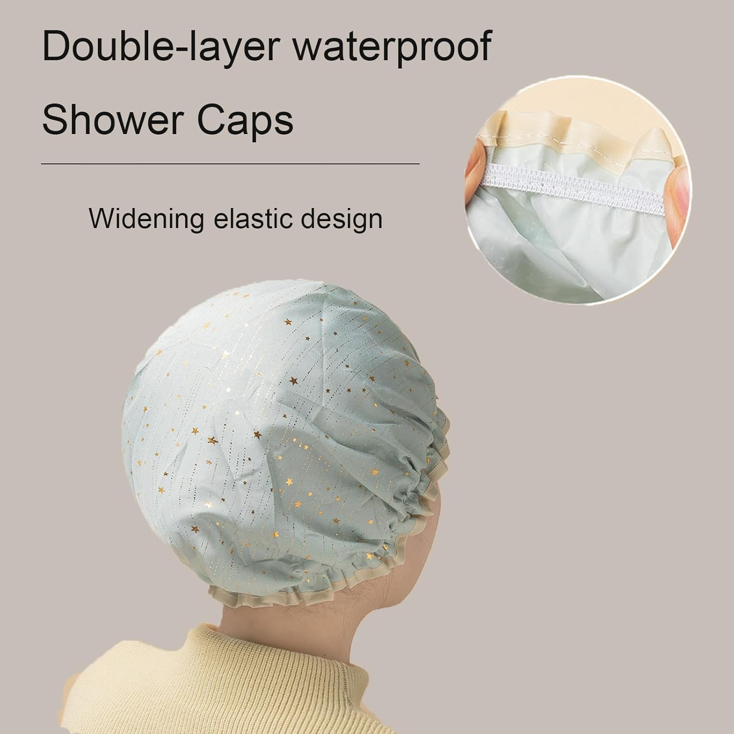 Shower Cap for Women,Elastic Double Layer Shower Caps,Reusable and Waterproof Bath Cap,Bath Hat for Women Long, Short and Curly Hairs image number 1