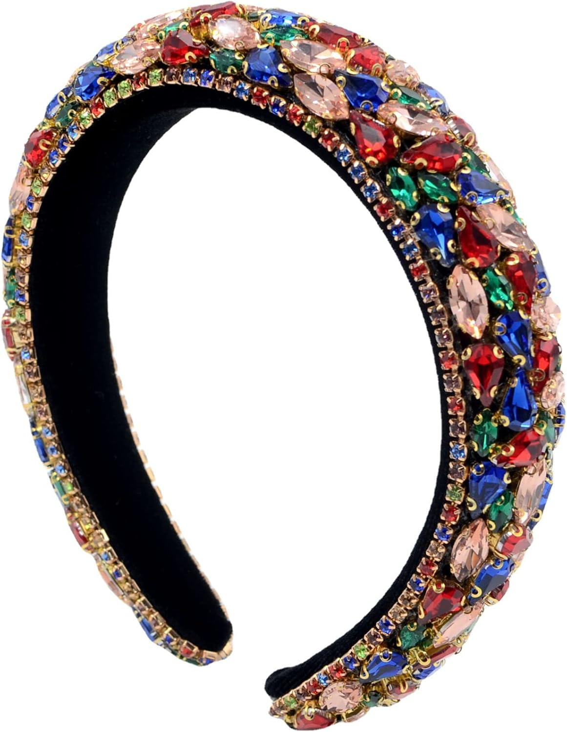 Rhinestone Padded Baroque Crystal Fashion Party Headband for Bridal Wedding Anniversary Holiday Gifts (Gold)