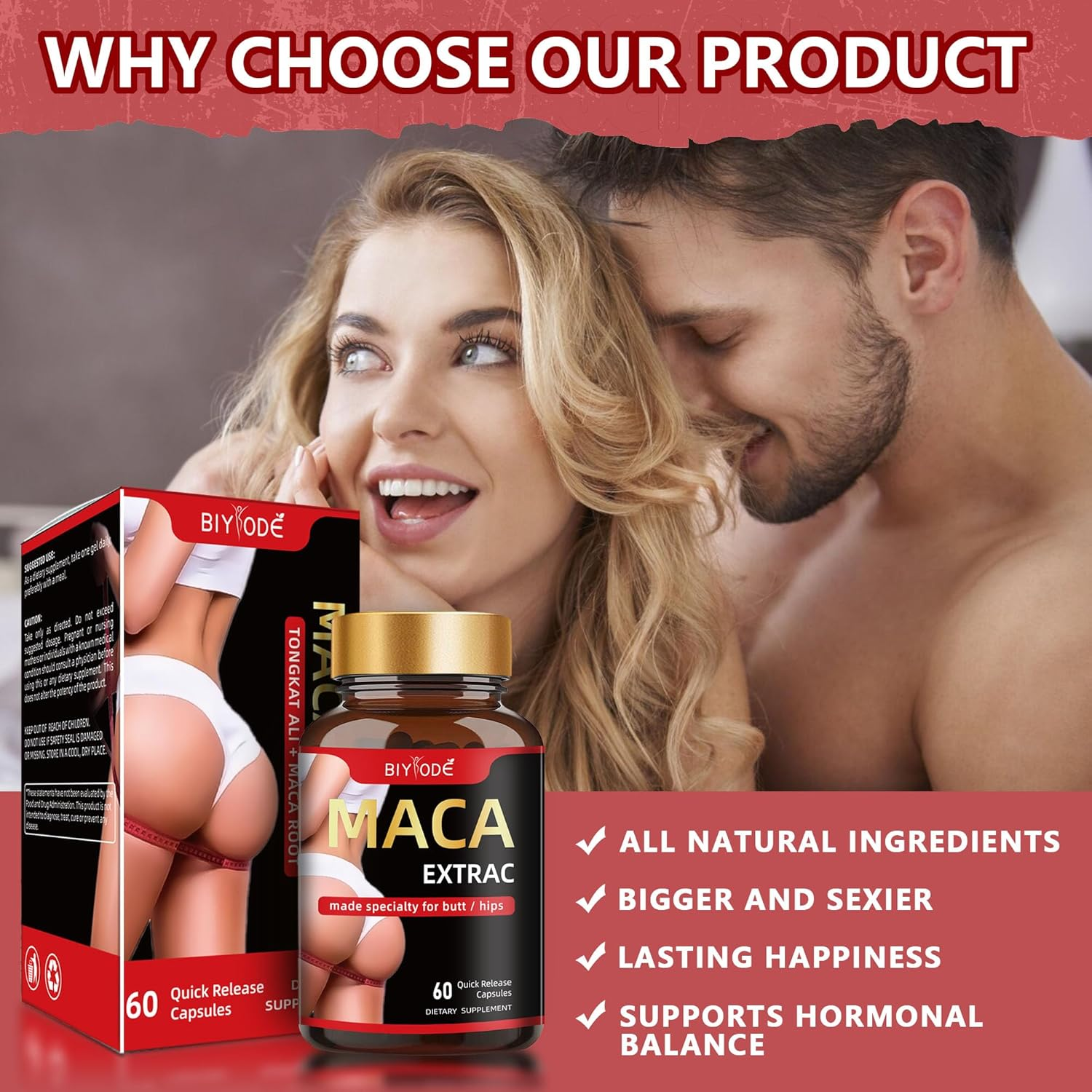 Organic Maca Root Power Capsules - Curve Butt Enhancement Pills for Women plus Big Buttocks Natural Herbal Big Ass Buttocks Lift Firming Massage Buttocks 60 Capsules image number 5