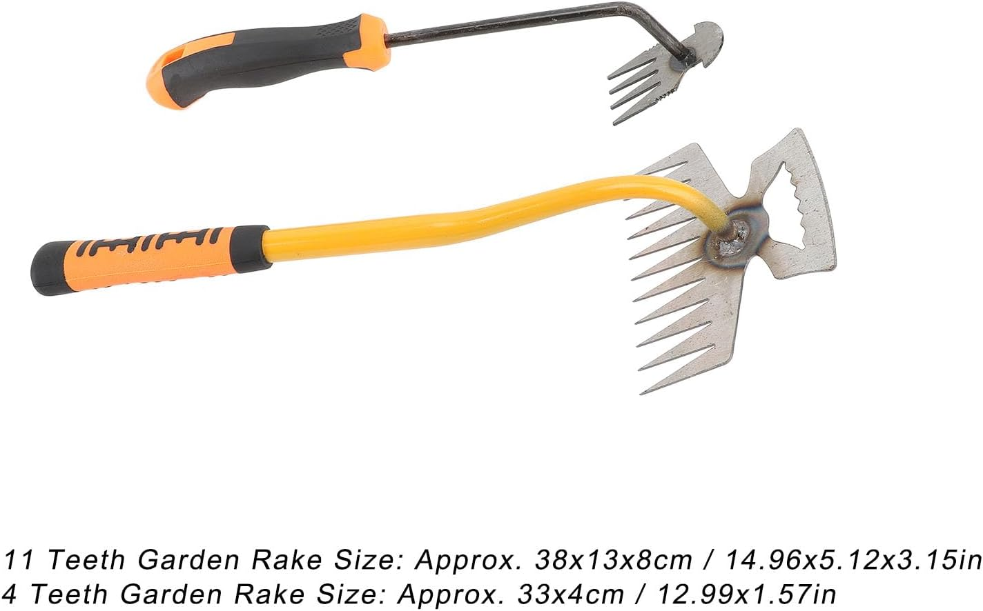 2 Pieces Garden Weeding Rake, Small Garden Rake Stainless Steel 4 Teeth 11 Teeth Rubber Handle, Backyard Loosening Farm Planting Weeding Ergonomic for Gardening Weeding Planting image number 3