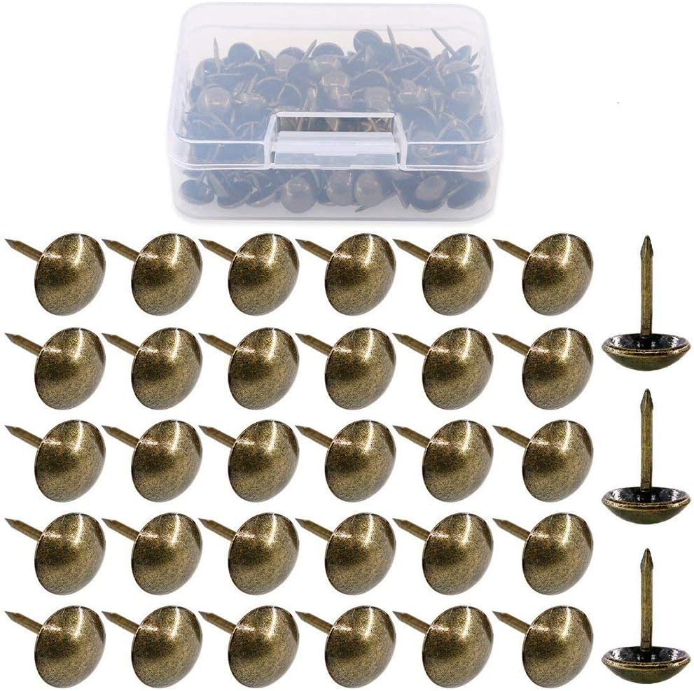 Hilitchi 200-Pieces 7/16''(11Mm) Antique Brass Tacks Bronze Nail Pins Upholstery Nail Tacks Furniture Thumb Tack Pins Assortment Kit (Bronze)