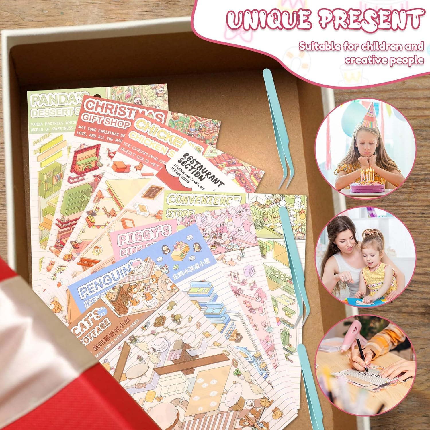 12Pcs DIY 3D House Stickers Set Reusable 3D Cartoon Scene Stickers Funny Mini Room Scene Sticker Cute 3D Miniature Scene Sticker 3D Sticker Scene DIY Landscaping Sticker for Present image number 2