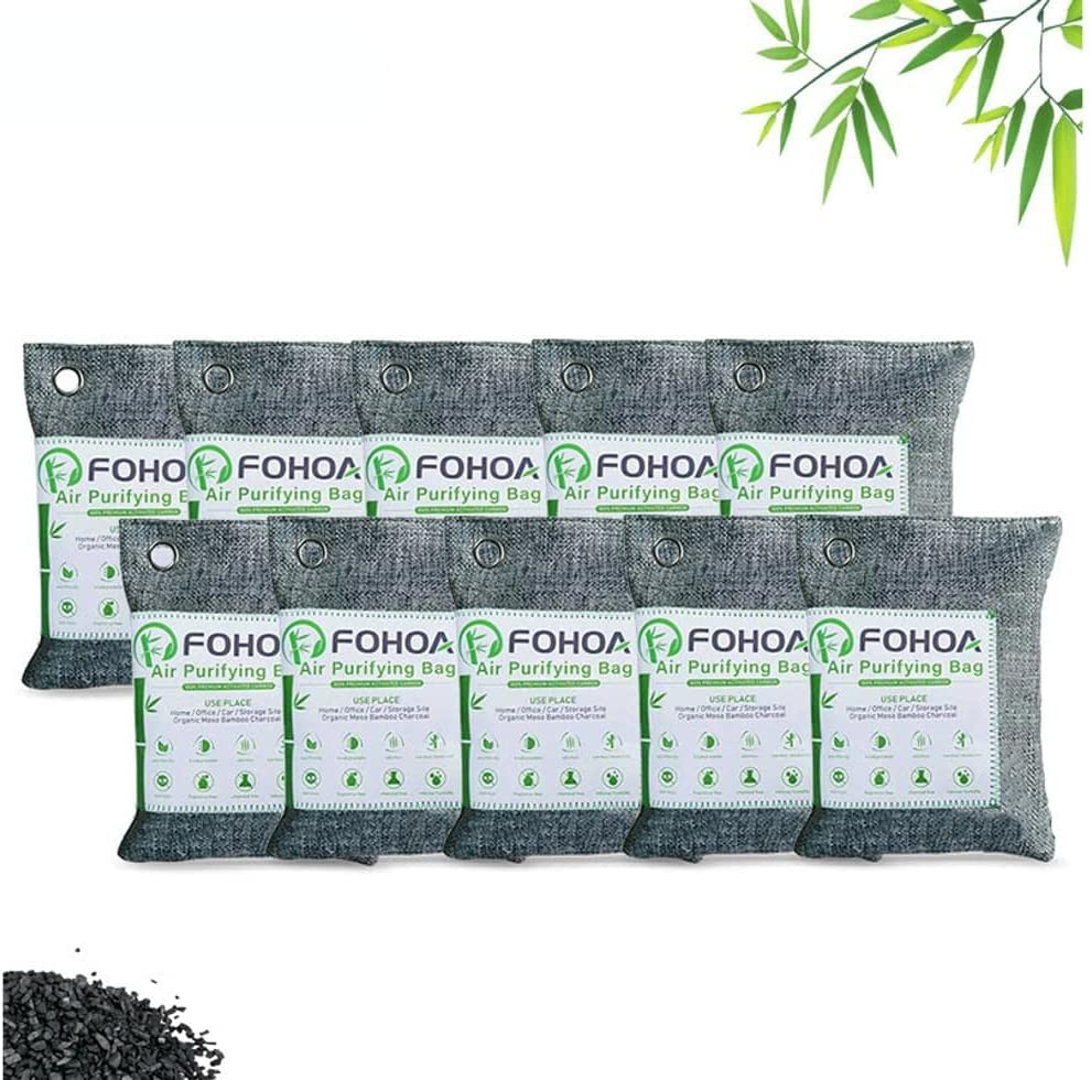 FOHOA Natural Air Purifier Deodorizer Bags 12 Packs, Activated Bamboo Charcoal Air Purifying Bags, Odor Absorber, Shoe Odor Eliminator, Air Fresheners for Home, Shoes, Closet, Car, Gym, Damp Rid, Pet