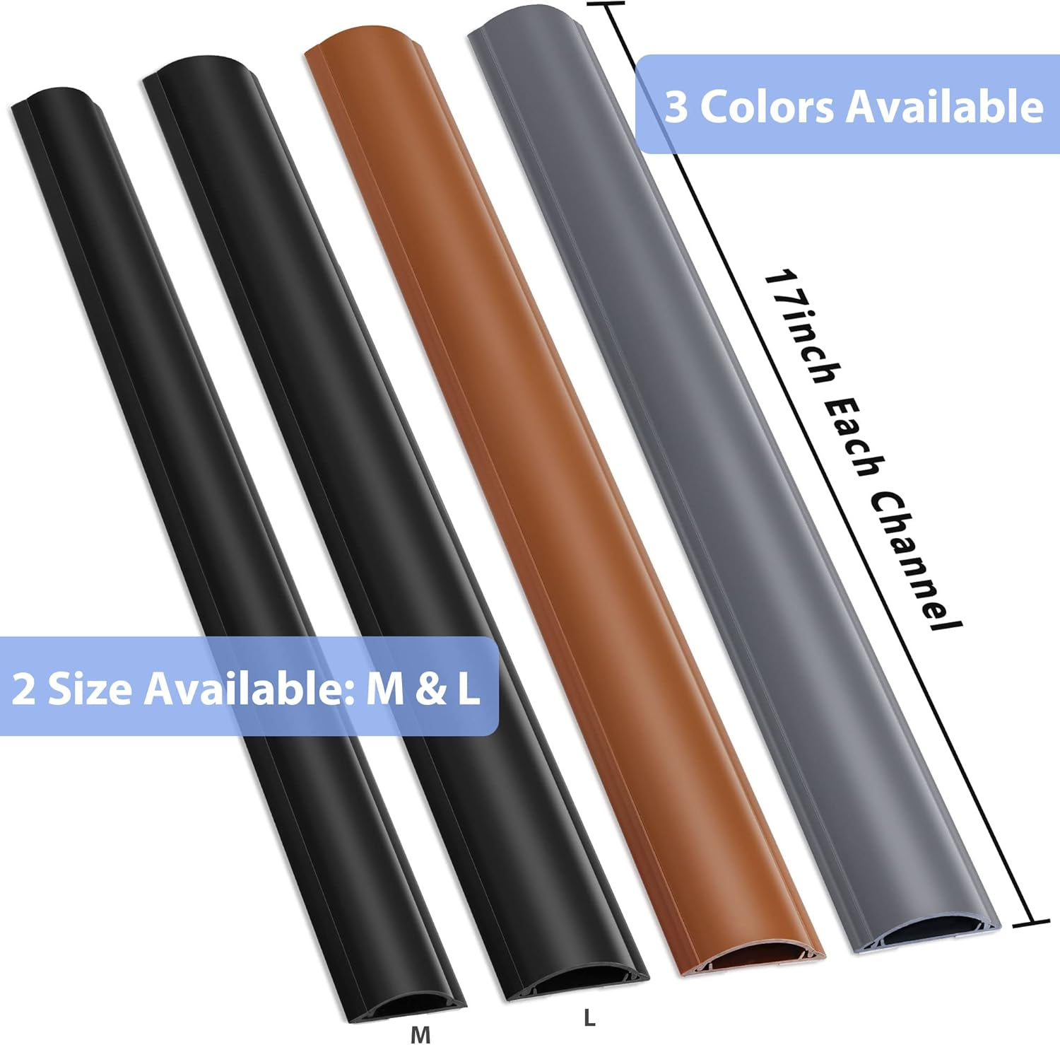 34In Cord Cover Floor, Large Capacity Floor Cable Cover, Hard PVC Cord Hider Floor, Floor Wire Cover for Cable Management Floor, Cable Floor Cover Black, 2X L17In, Cord Cavity - 1.77"(W) X 0.59"(H) image number 5