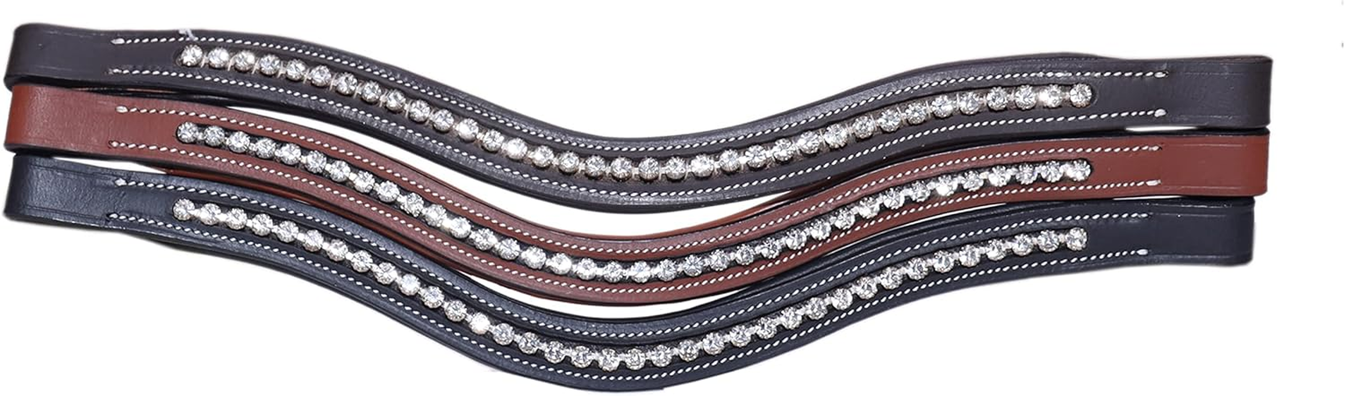 Majestic Ally Curved Crystal Padded Premium Leather English Browband for Horse Bridle
