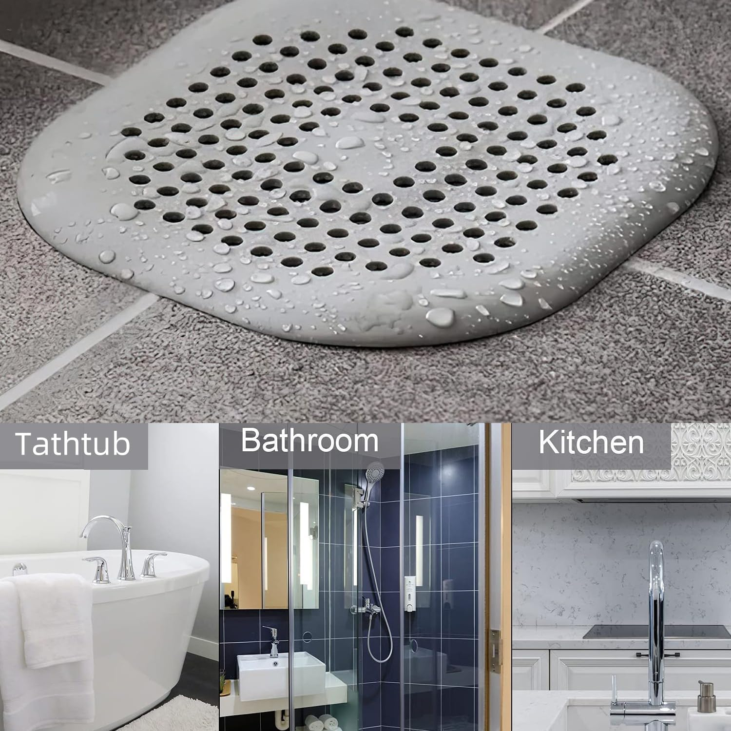 Hair Drain Catcher,4 Pack Square Drain Cover for Shower Silicone Hair Stopper with Suction Cup,Easy to Install Suit for Bathroom,Bathtub,Kitchen