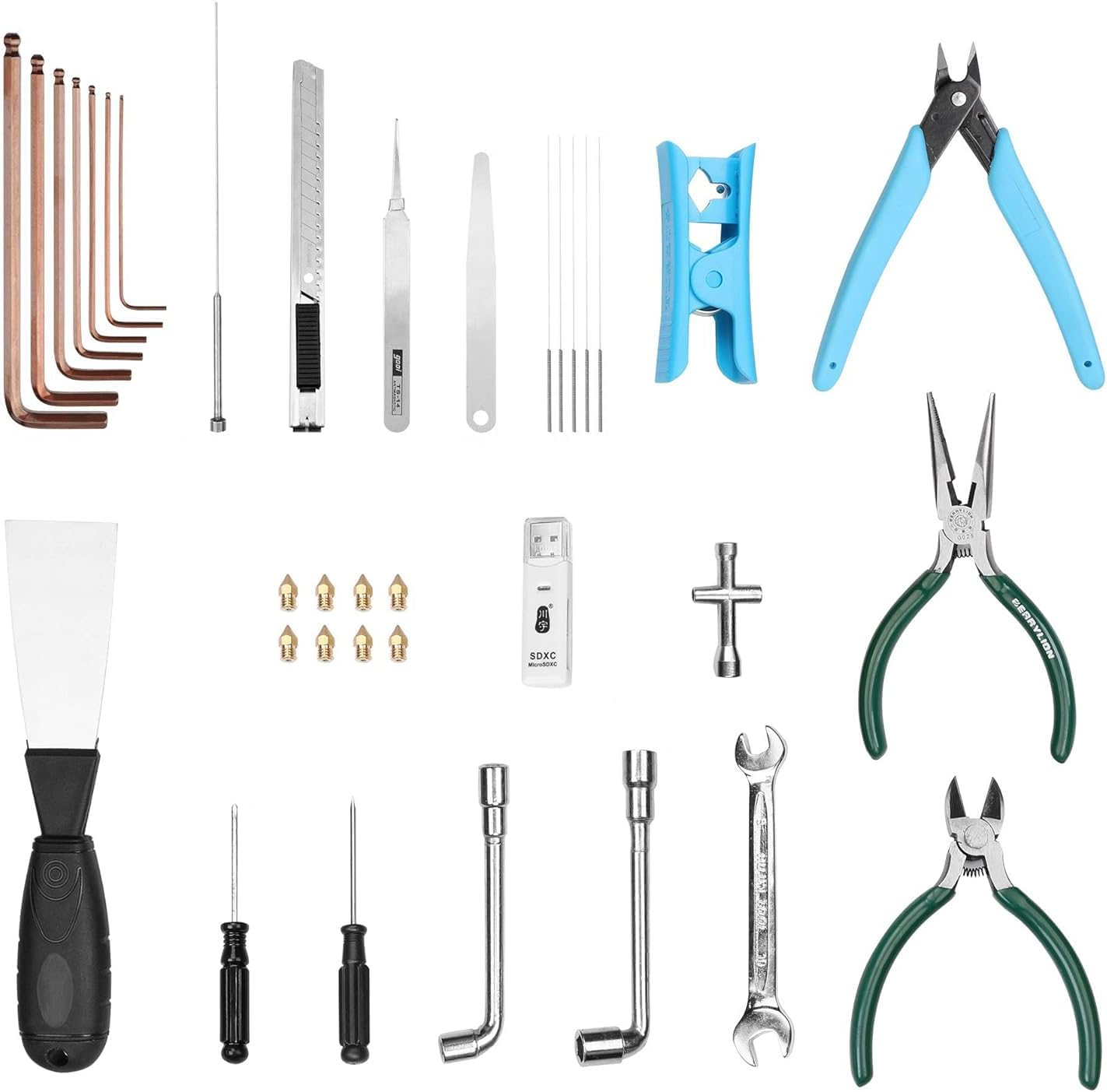 Creality 3D Printer Tool Kit Box Includes Assembly, Cleaning/Removal, Filament Cutting Tools, 8 Extruder Nozzles and SD Card Reader with Storage Box for 3D Printers, 35 Piece image number 1