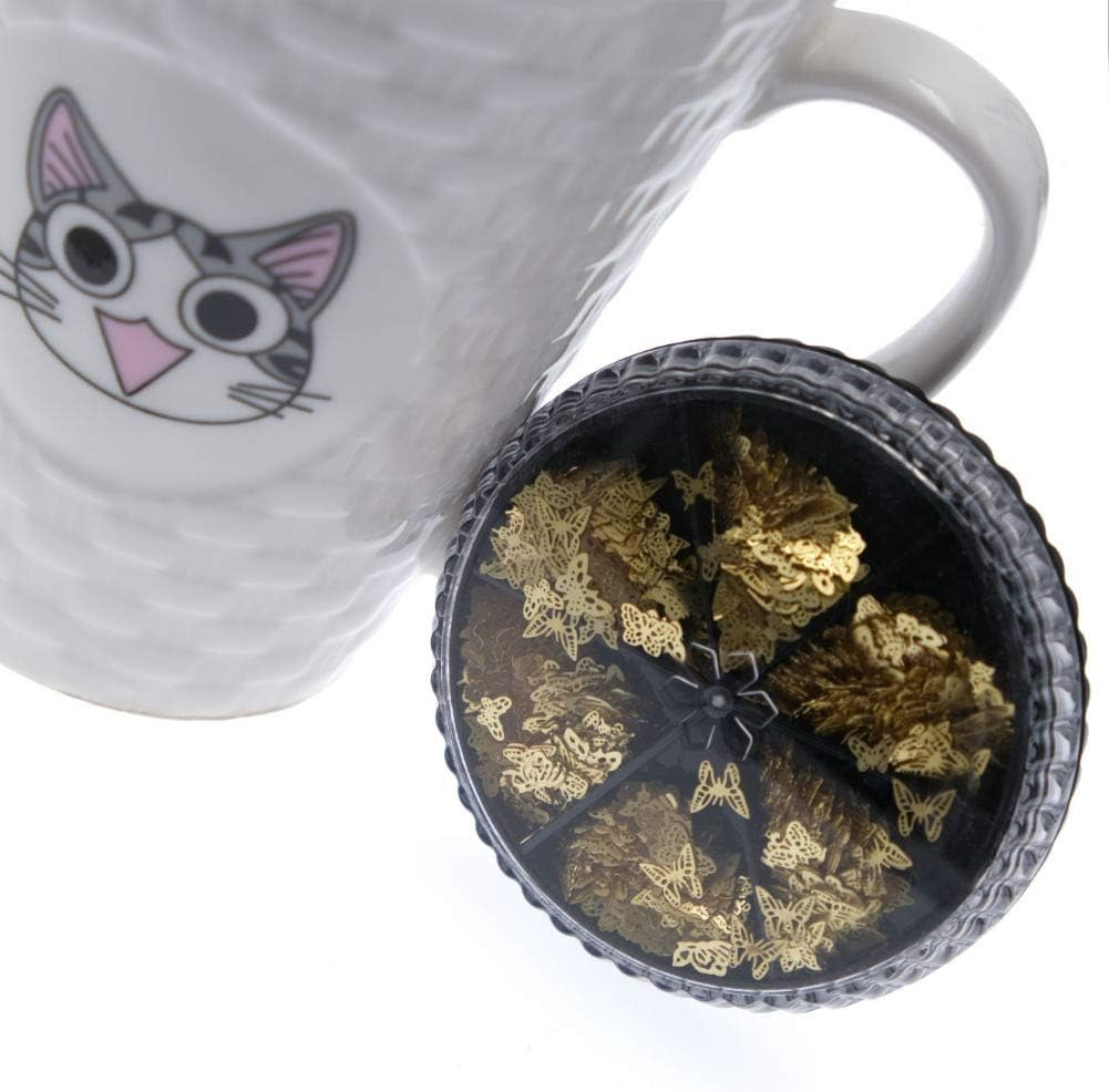 Aysekone 1 Boxed 6 Grids Gold Metallic Butterfly Nail Decals Metal Butterfly Nail Stickers Hollowed Butterfly Nail Studs Nail Slices Nail Tip Decorations image number 1