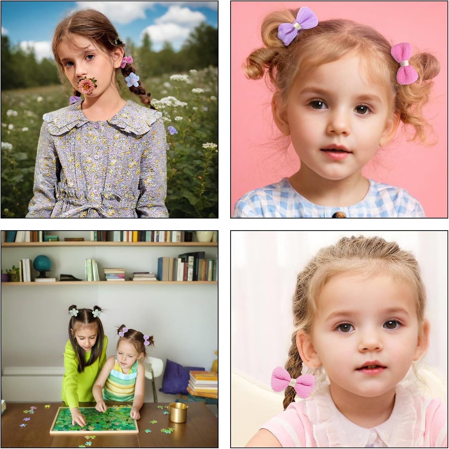 24 Pcs Toddler Hair Ties for Girls - Cute Flower Elastic Hair Bands, Candy Bow Ponytail Holders, Seamless Scrunchies, Little Girls Hair Accessories for Thick Hair image number 5