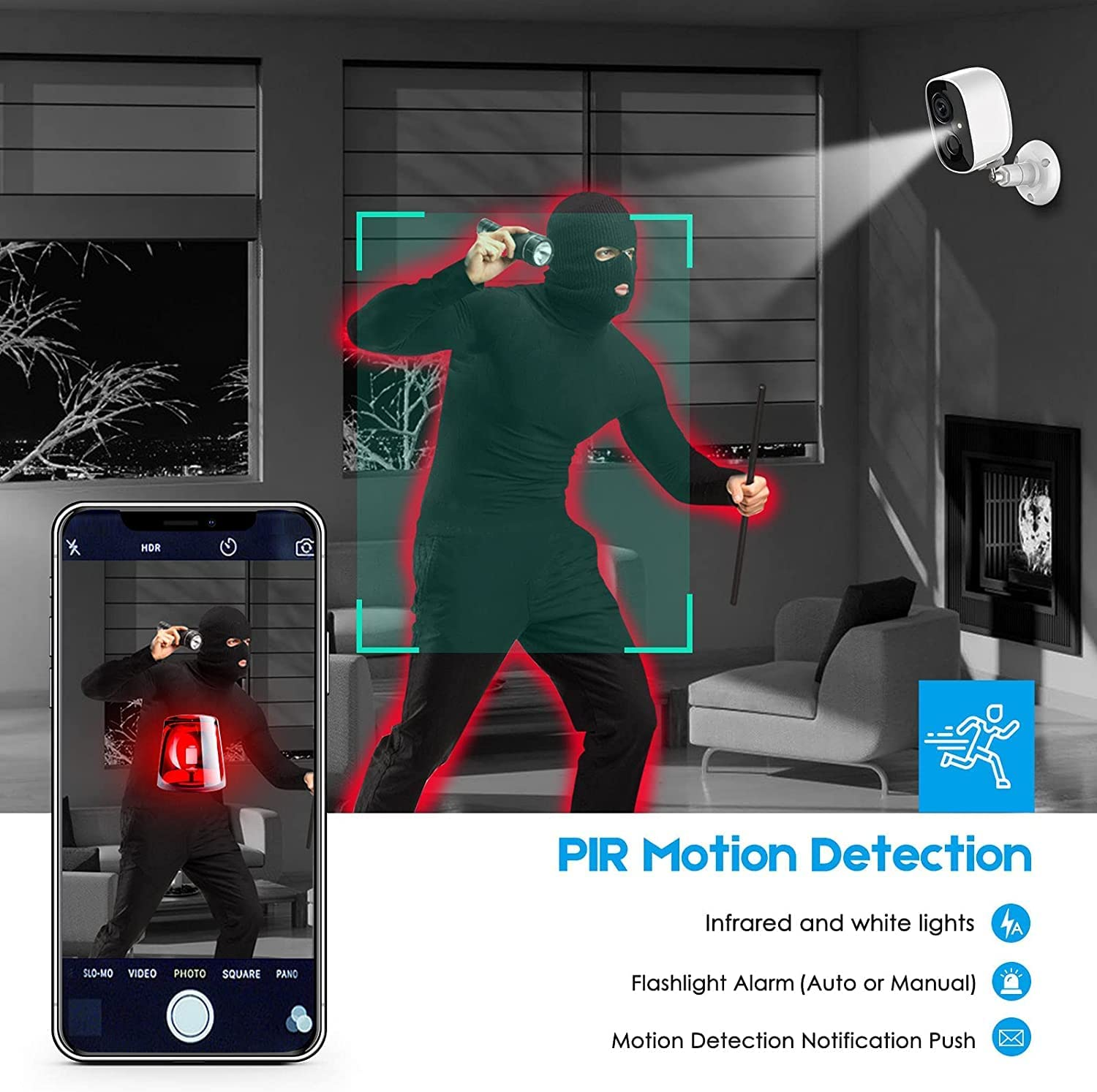 Security Camera Wireless Outdoor, Home Indoor Wifi Camera 1080P Color Night Vision AI Motion Detection 2-Way Talk Battery Powered IP65 Weatherproof Spotlight Siren Alarm Cloud/Sd Storage image number 4