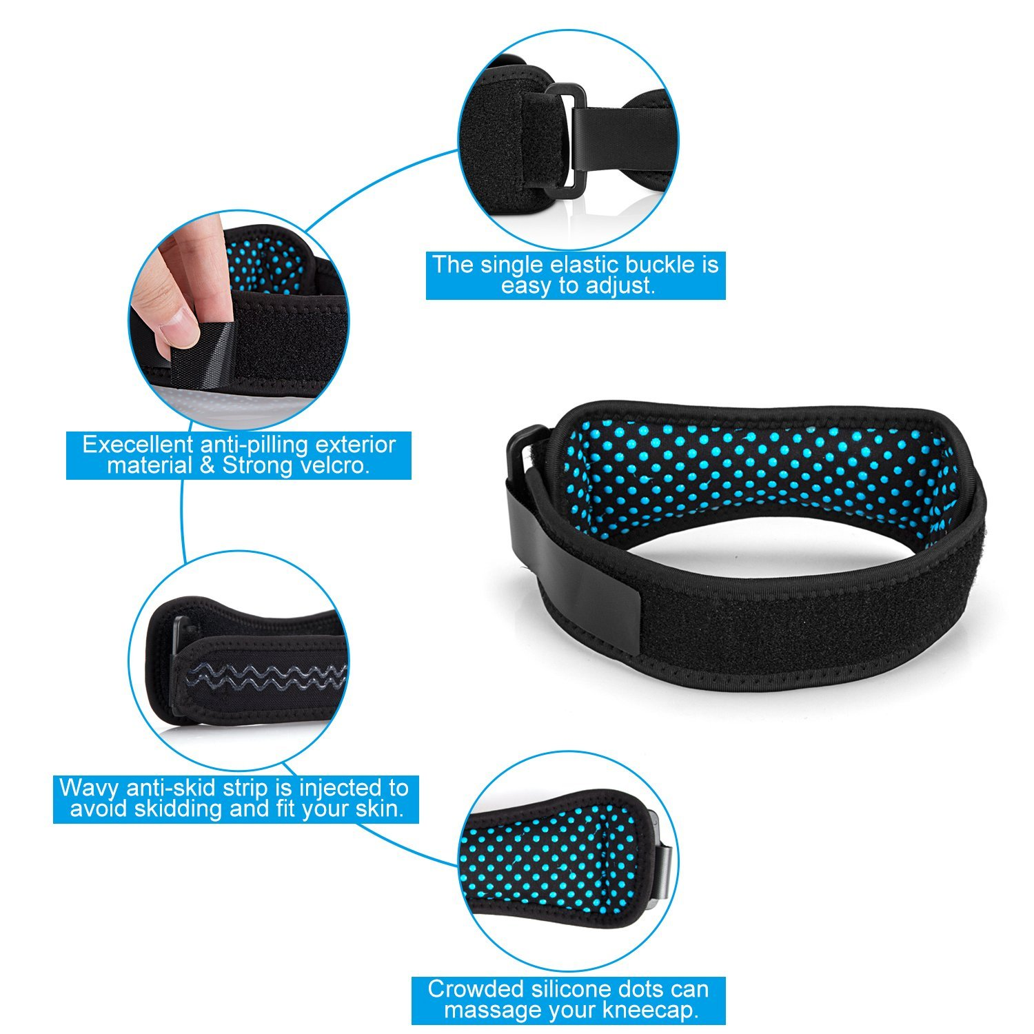 AGPTEK Patella Tendon Knee Strap 2 Pack, Patella Knee Support Brace Knee Pain Relief Band for Hiking, Basketball, Soccer, Running, Jumpers Knee, Tennis, Tendonitis, Joint Pain, Volleyball & Squats image number 4