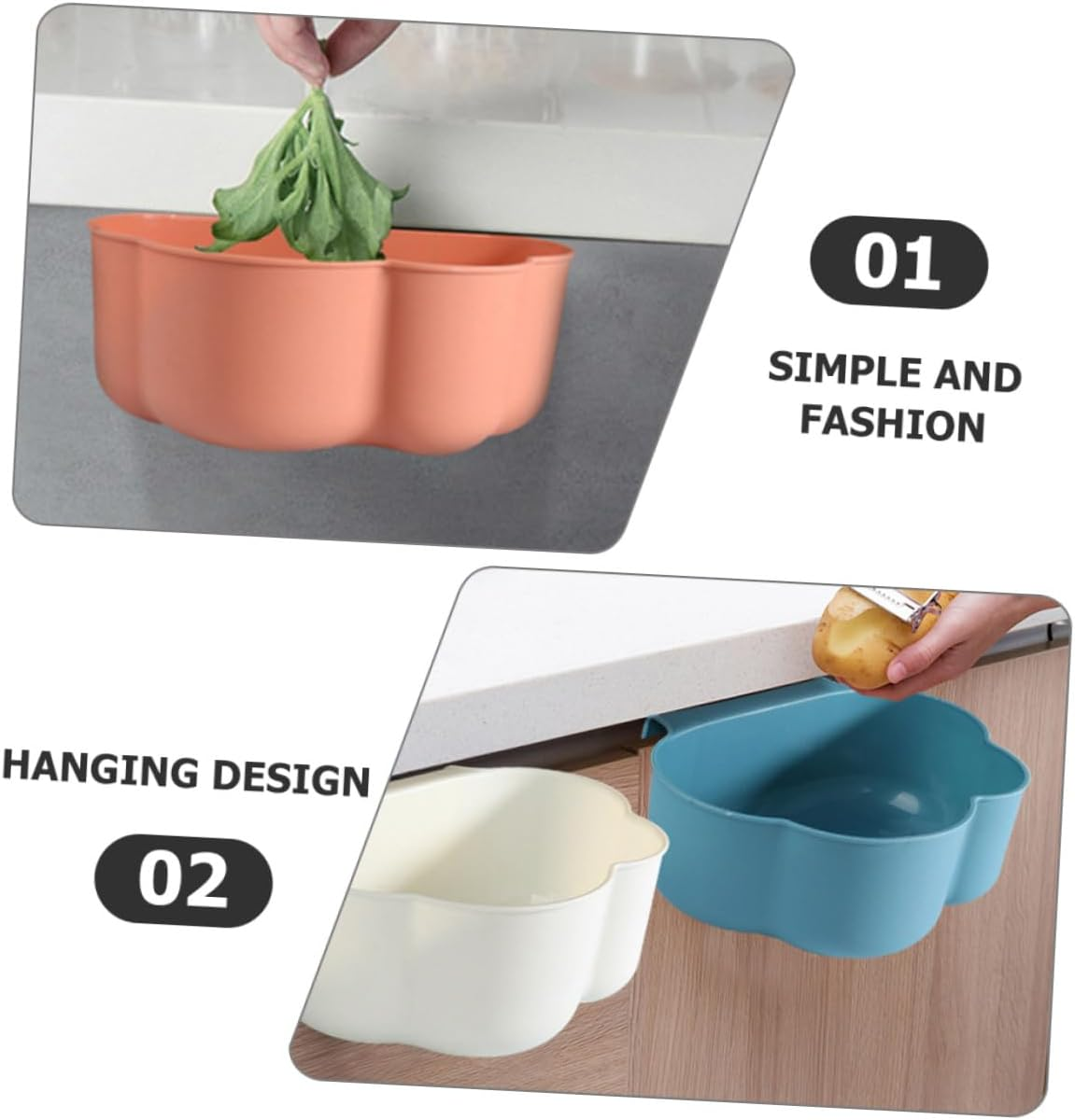 Cabilock 3Pcs Kitchen Hanging Trash Can Compost Bin with Large Capacity Versatile Door-Mounted Garbage Holder for Cabinet Wall Storage Baskets for Waste Disposal image number 4